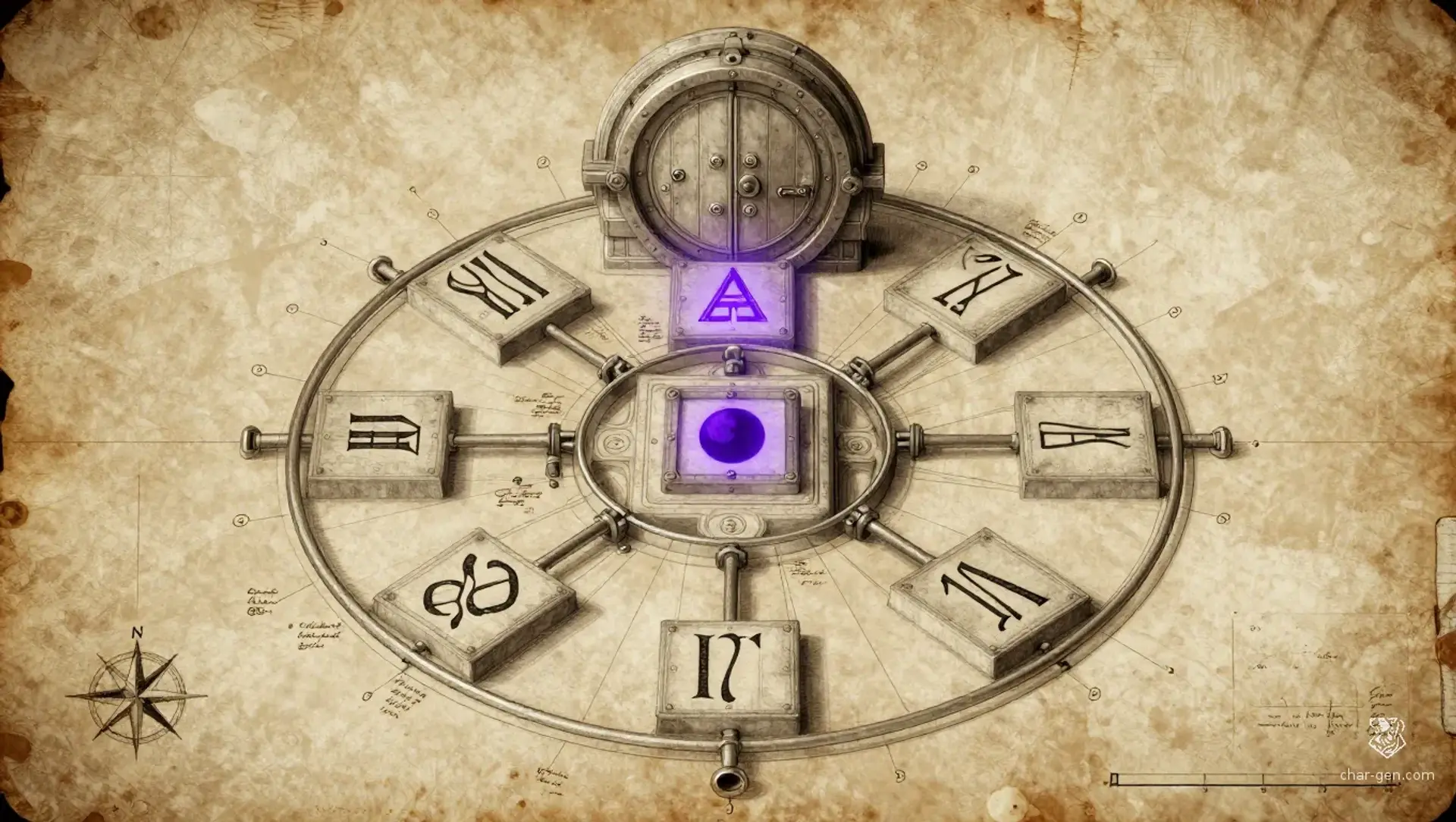 The Sunlock of Three Virtues - AI-generated fantasy Puzzle