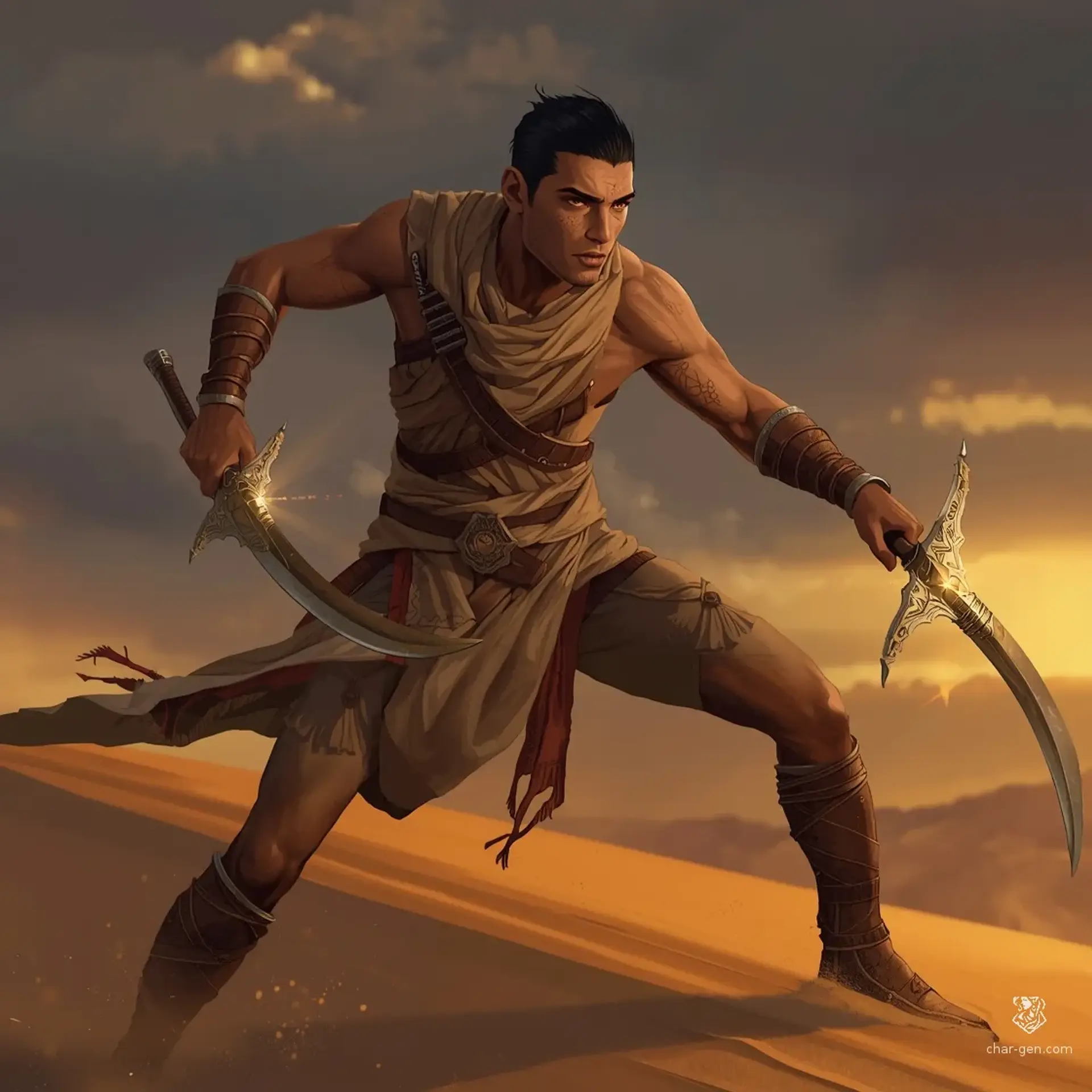 Kaelen Sol-Sand - AI-generated fantasy Character