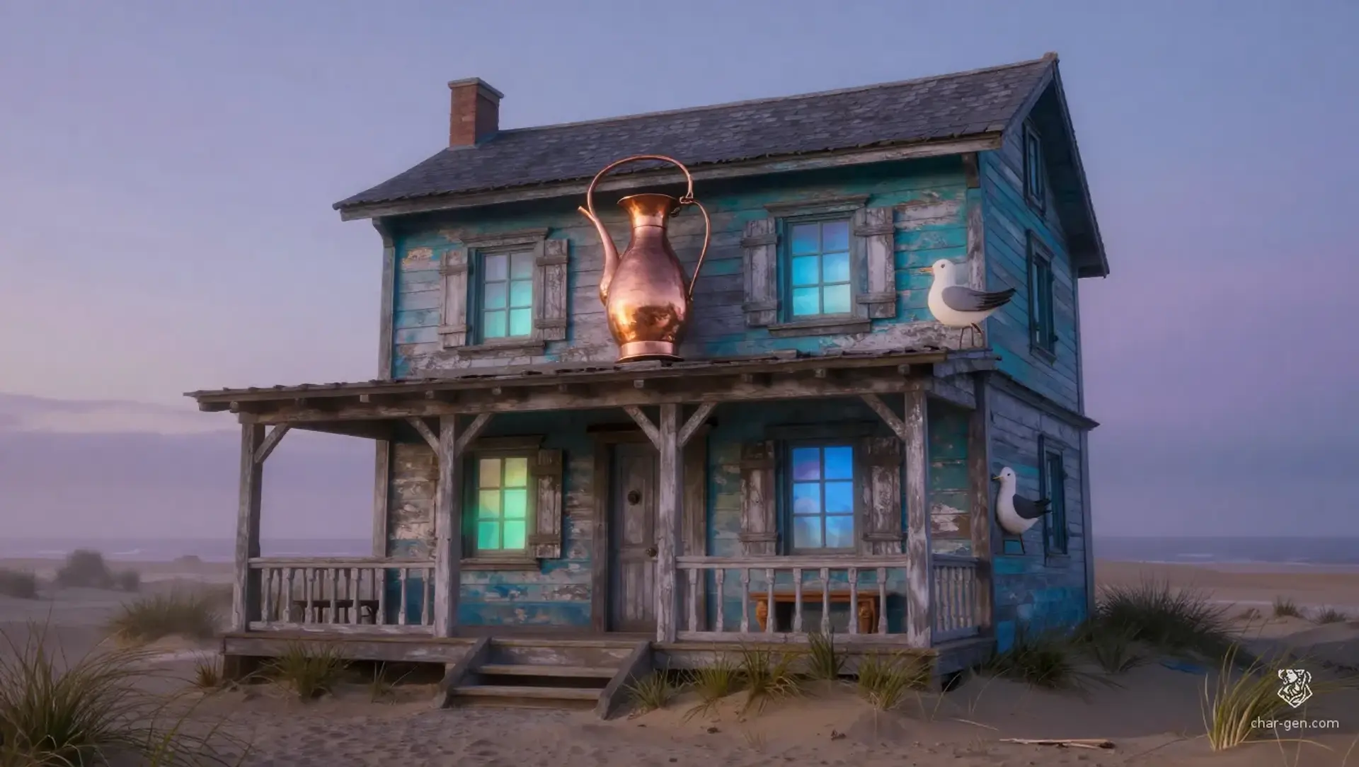 The Sky Blue Jug - AI-generated fantasy Building