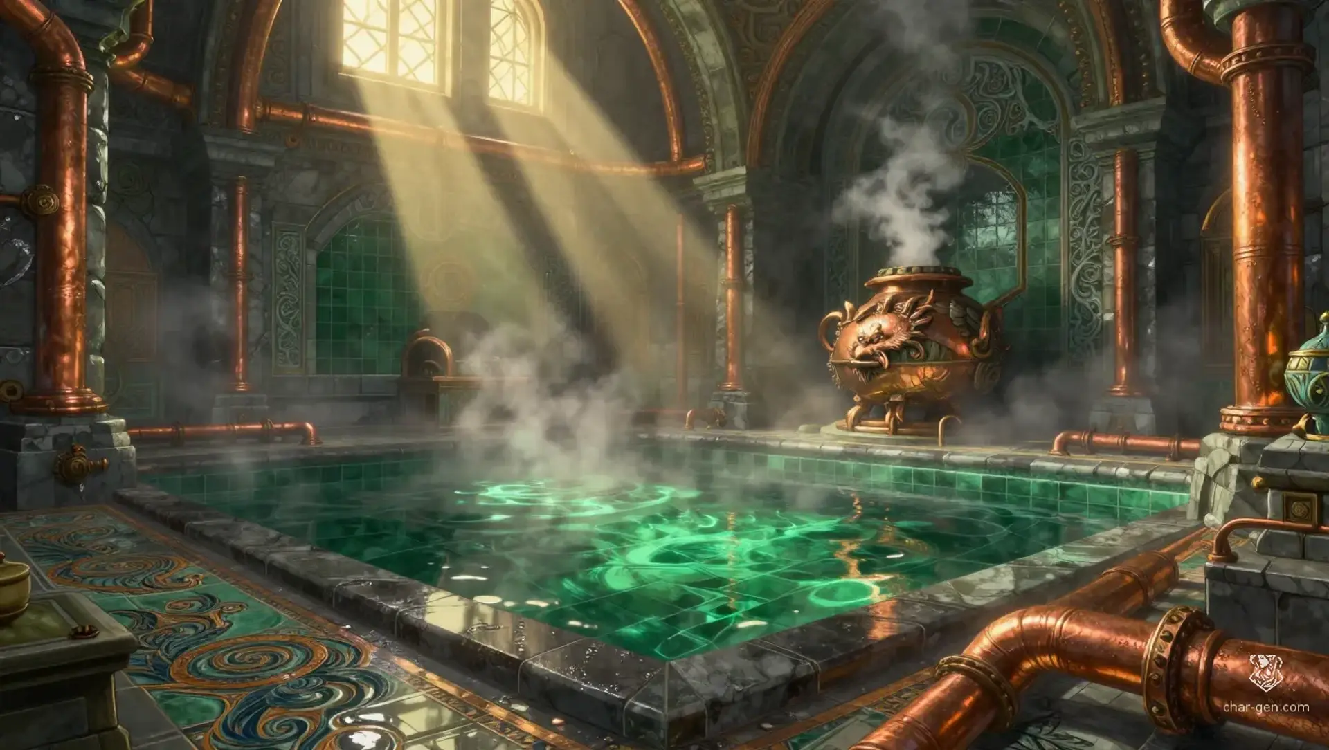 The Steaming Stone - AI-generated fantasy Building