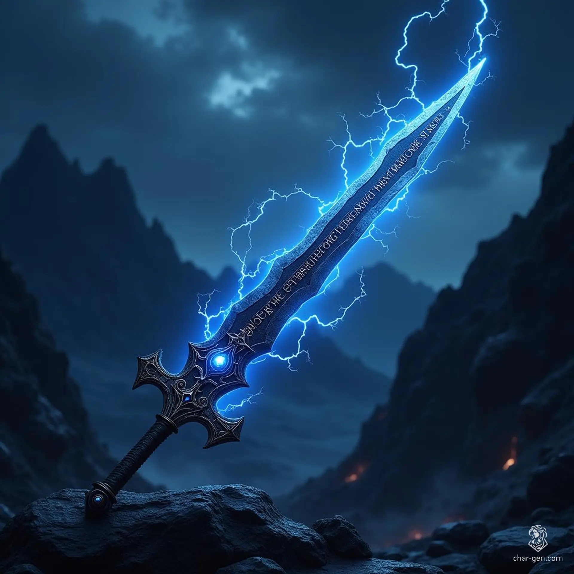 The Stormbinder is an ancient greatsword forged from obsidian, its jagged blade alive with arcs of blue lightning. Wrapped in dragon leather, the hilt features a glowing sapphire that pulses with energy. Unleashing storms and echoing thunder, this weapon grants its wielder mastery over the tempest.