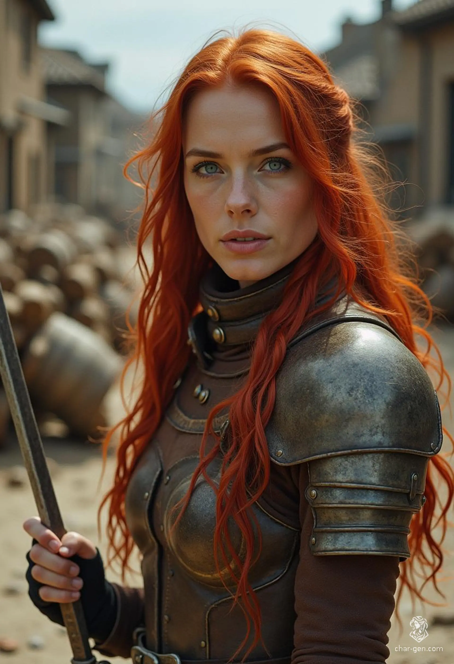 Sarah Jessica White, a charming and nimble Waterdhavian bard, wields a rapier with grace. Adorned in intricately detailed leather armor, her bold cherry-red hair and striking blue eyes captivate audiences. While she presents herself as a hero, hidden beneath her noble facade lies a scandalous secret and an insatiable desire for indulgence.