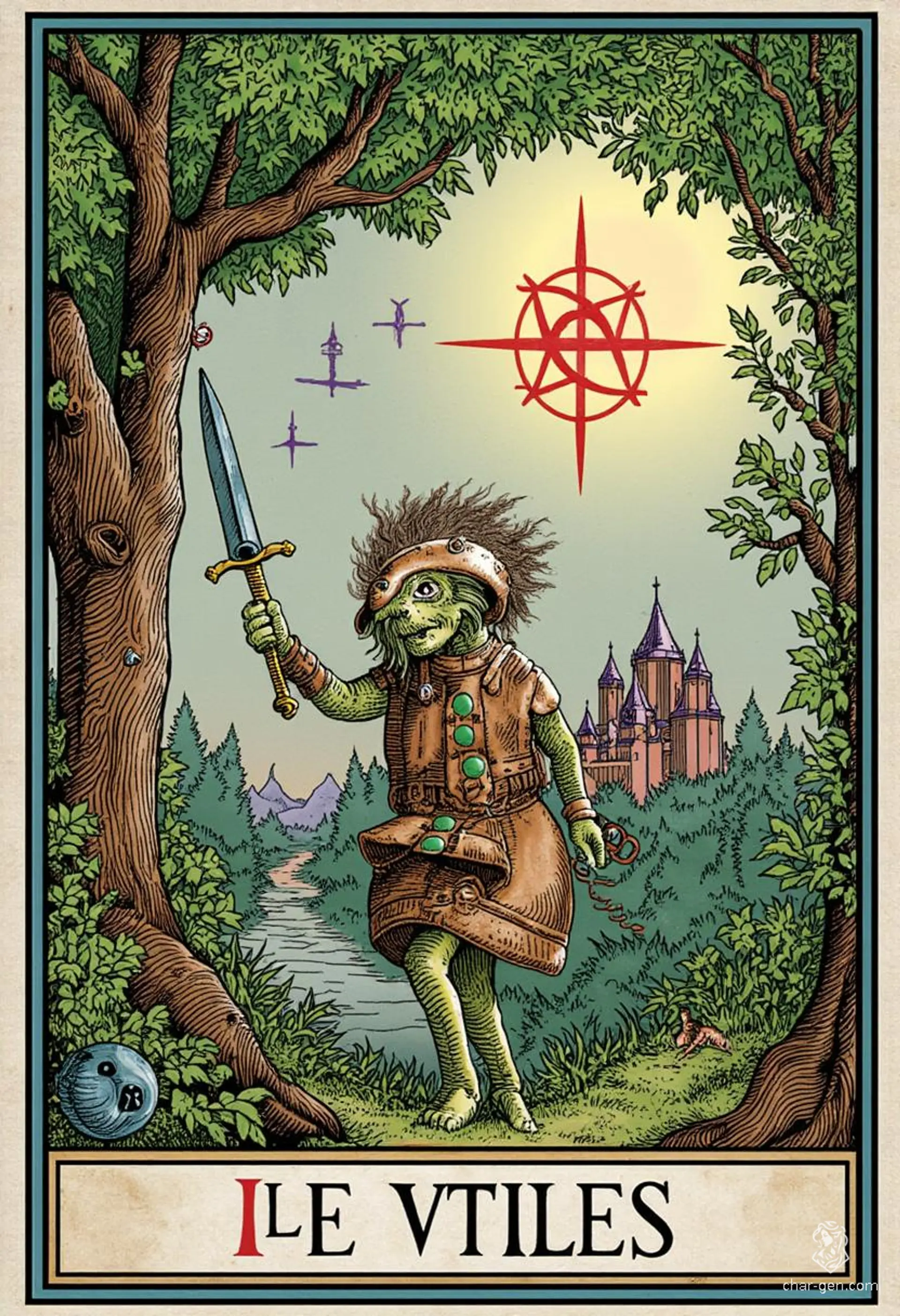 Bittles is a nimble goblin rogue with a stealthy demeanor and a small, wiry frame. Adorned in intricately detailed leather armor, he wields a slender green-gemmed dagger with confidence. With sharp goblin features and a light-footed stance, he's a master of the shadows, always ready for his next caper.