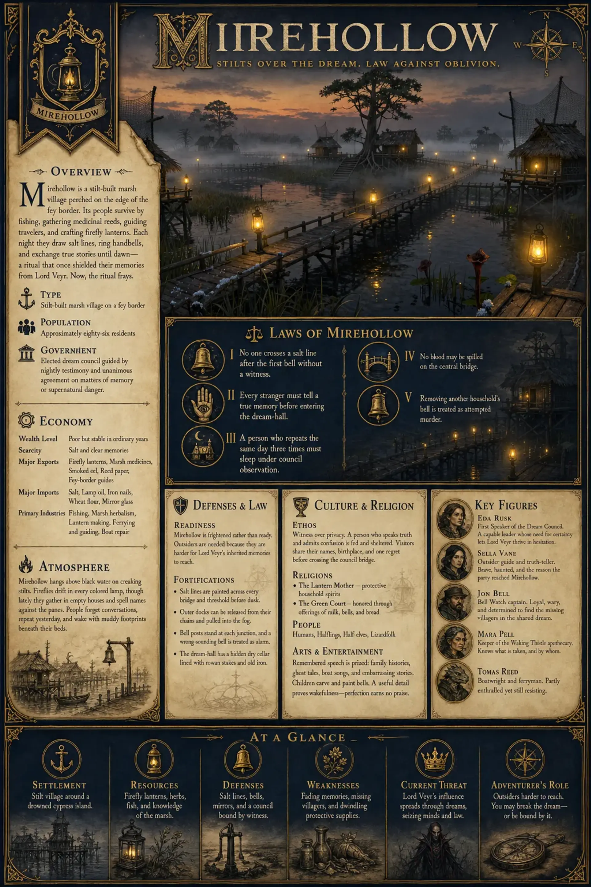 Mirehollow - AI-generated fantasy Settlement