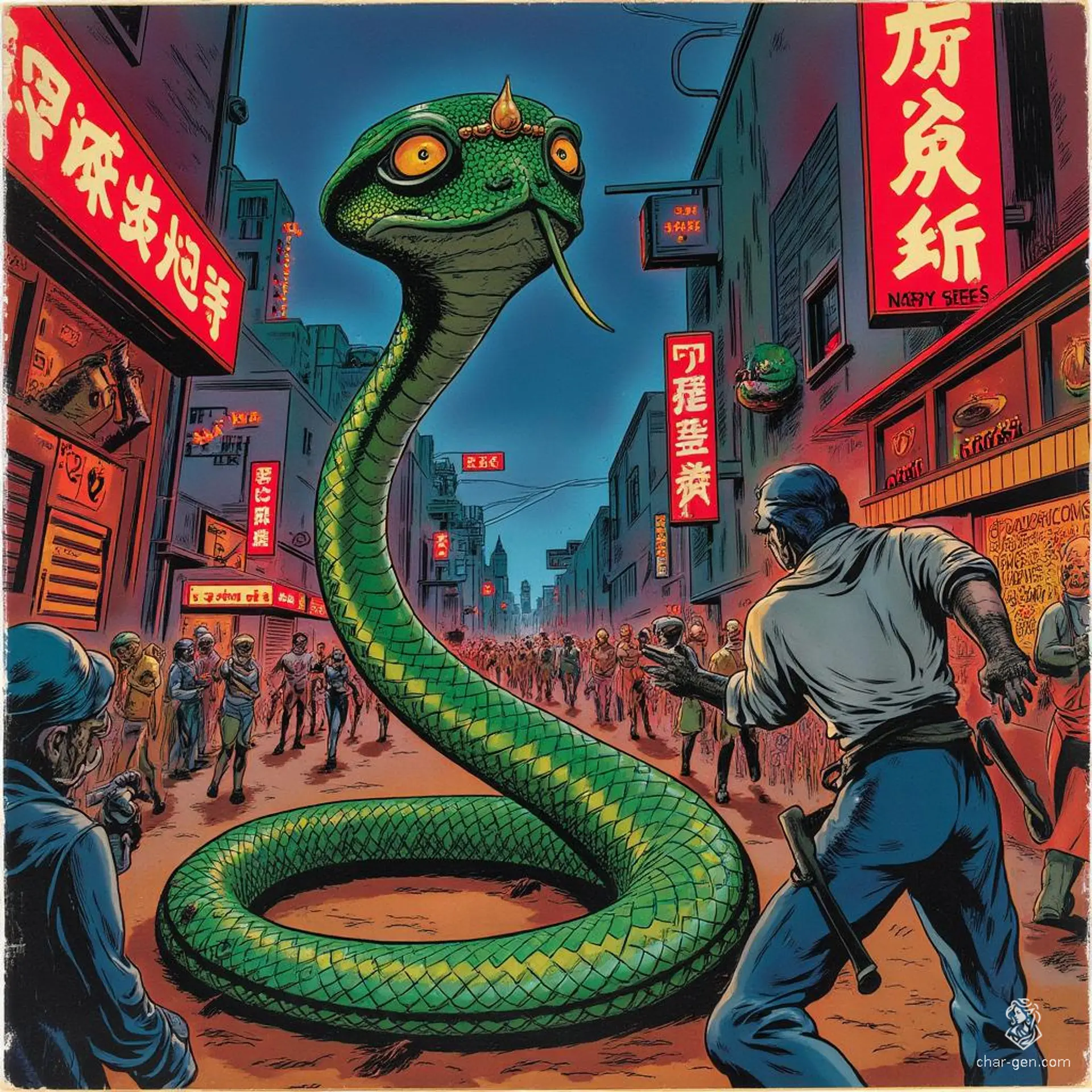 The Naga is a mesmerizing fantasy creature with a serpentine body and a humanoid torso, crowned by a hooded cobra head. Adorned with dazzling jewels, its graceful coils lend an air of elegance, while its hypnotic gaze captivates prey, poised to strike with lethal precision.