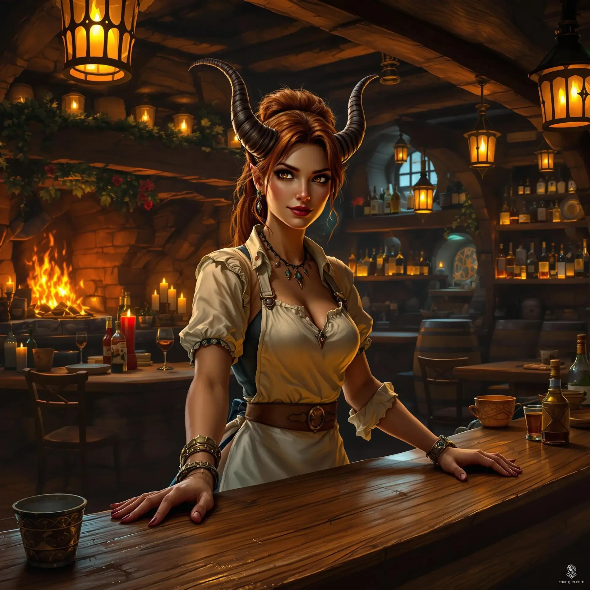 Tiefling Tavern Owner - D&D Character Art