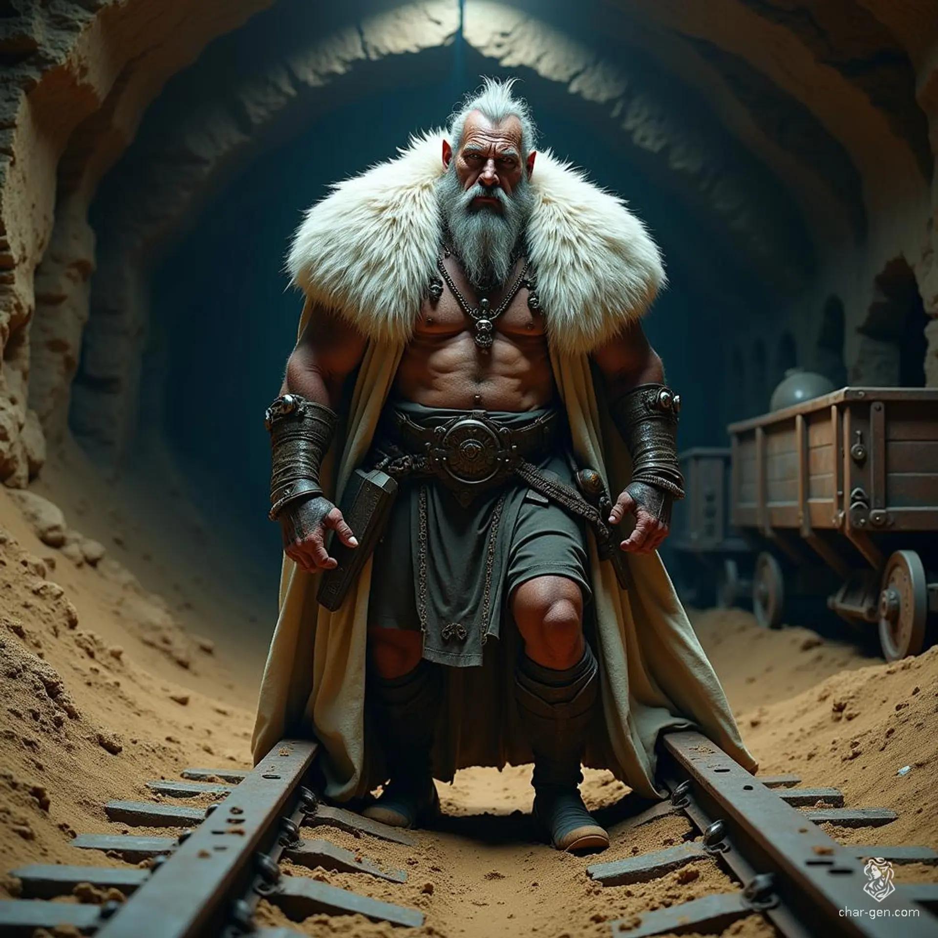 Braxton, an imposing elderly barbarian chief, embodies raw strength and wisdom. His wild, rugged appearance is matched by a fierce spirit. Clad in simple villager attire with a striking white fur cloak, he commands respect and fear in equal measure, ruling his clan with a powerful, unyielding presence.