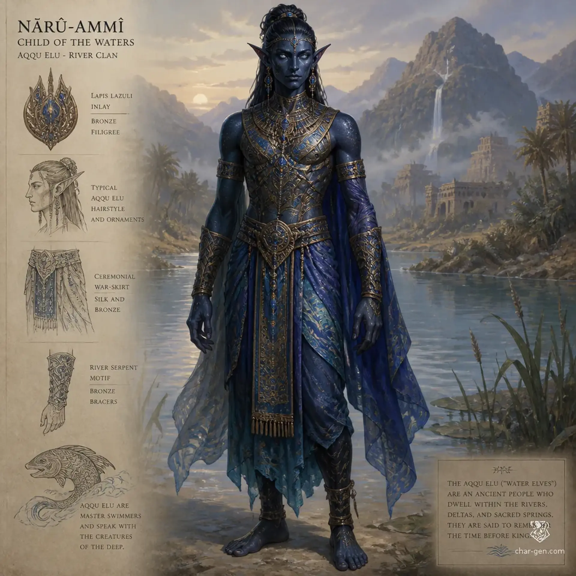 Kran'te Indigo Elven-kin - AI-generated fantasy Species