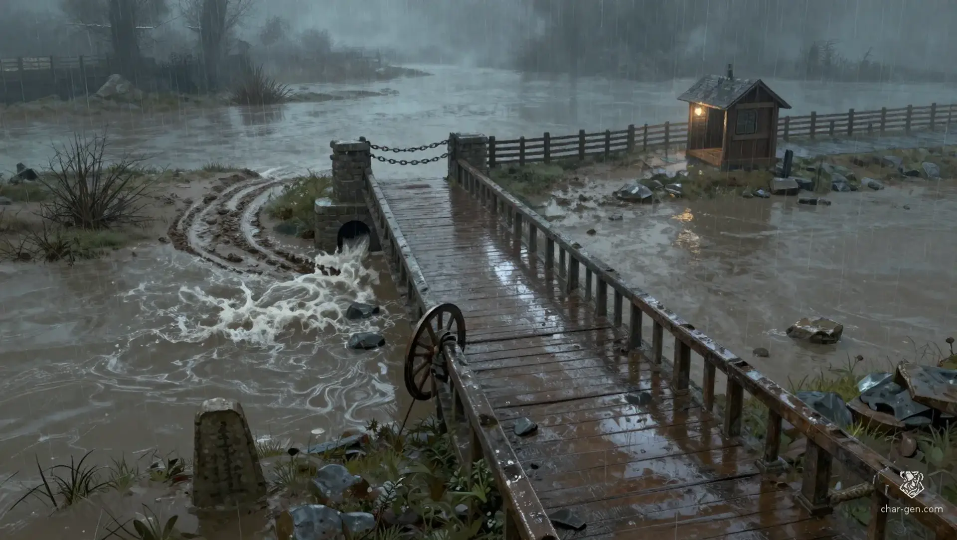 Open the Bridge Before the Flood - AI-generated fantasy Encounter
