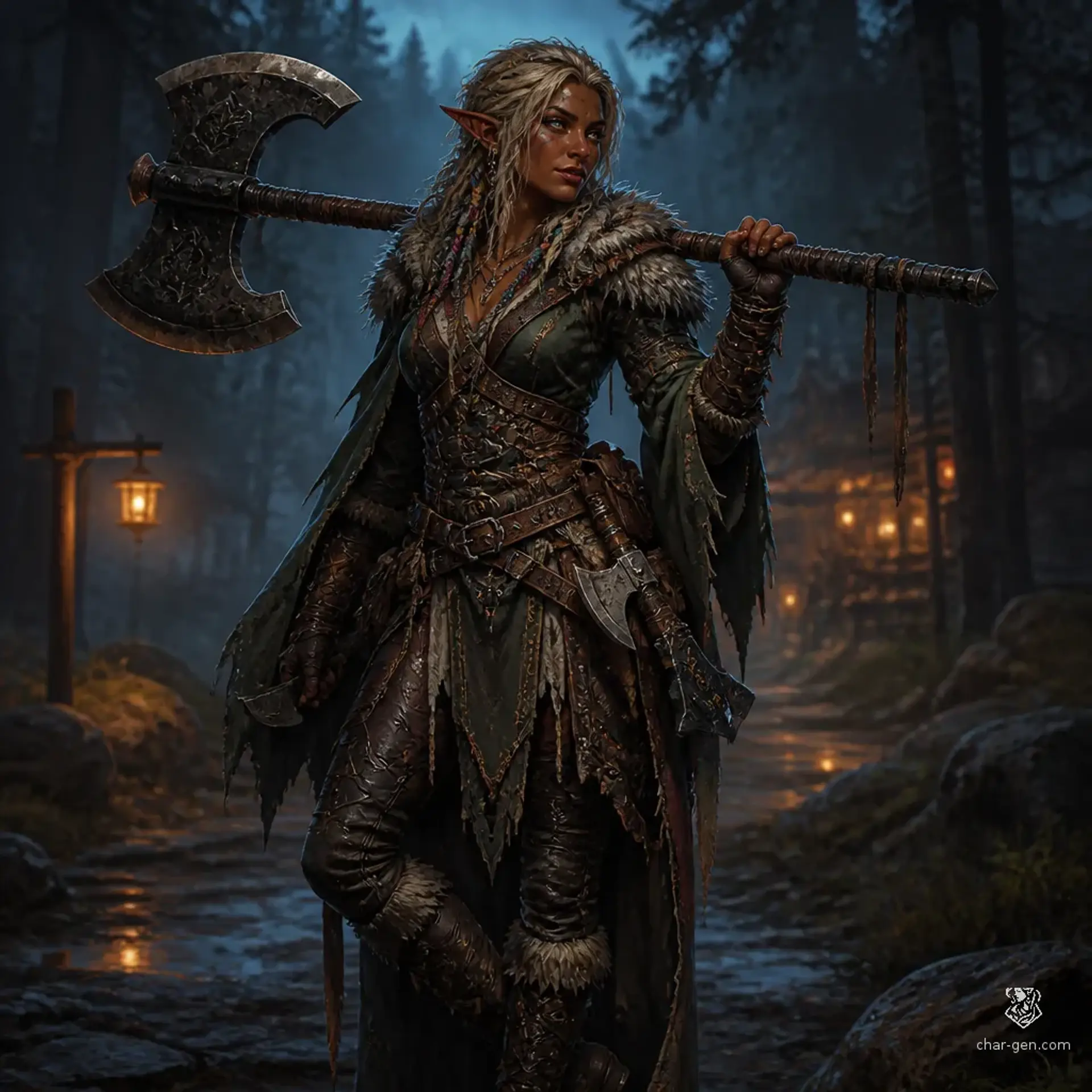 Elarra Vey, the Ashen Wolf - AI-generated fantasy Character