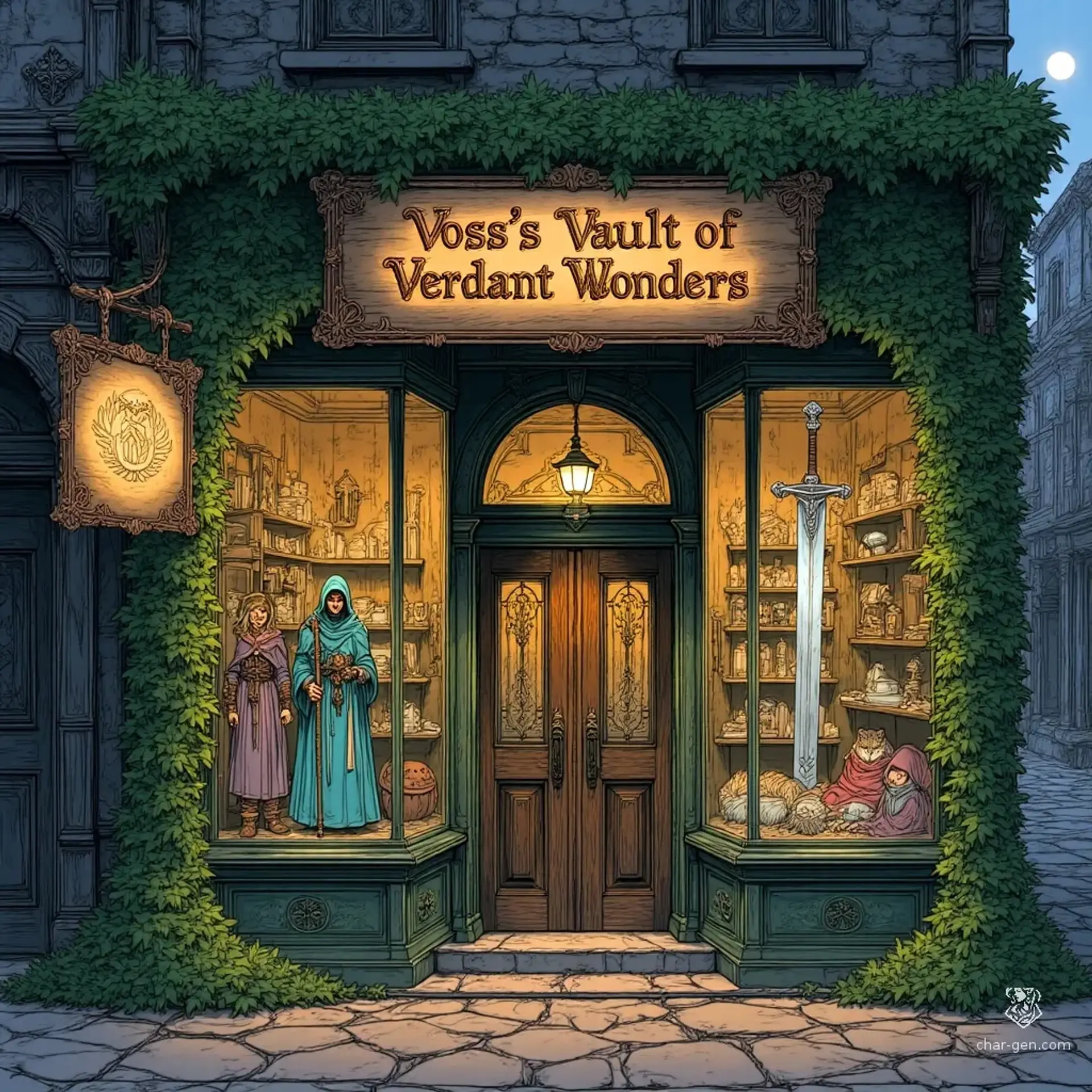 Voss's Vault of Verdant Wonders - AI-generated fantasy Shop