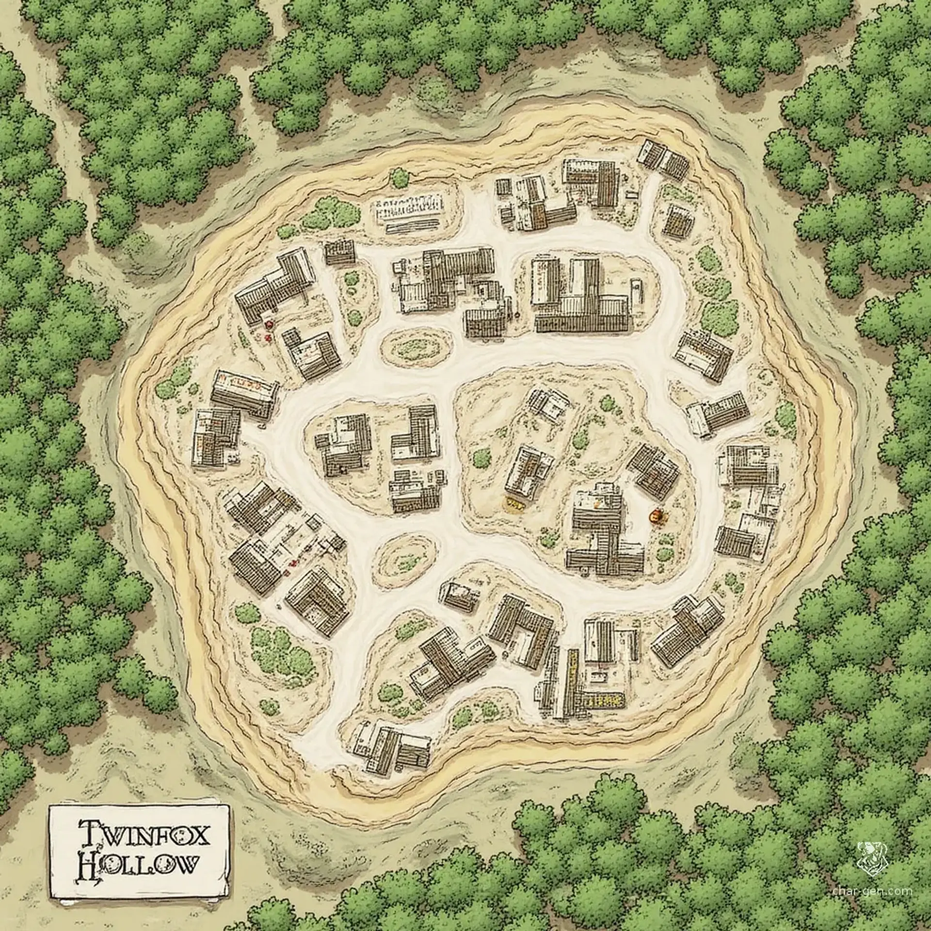 Twinfox Hollow - AI-generated fantasy Settlement