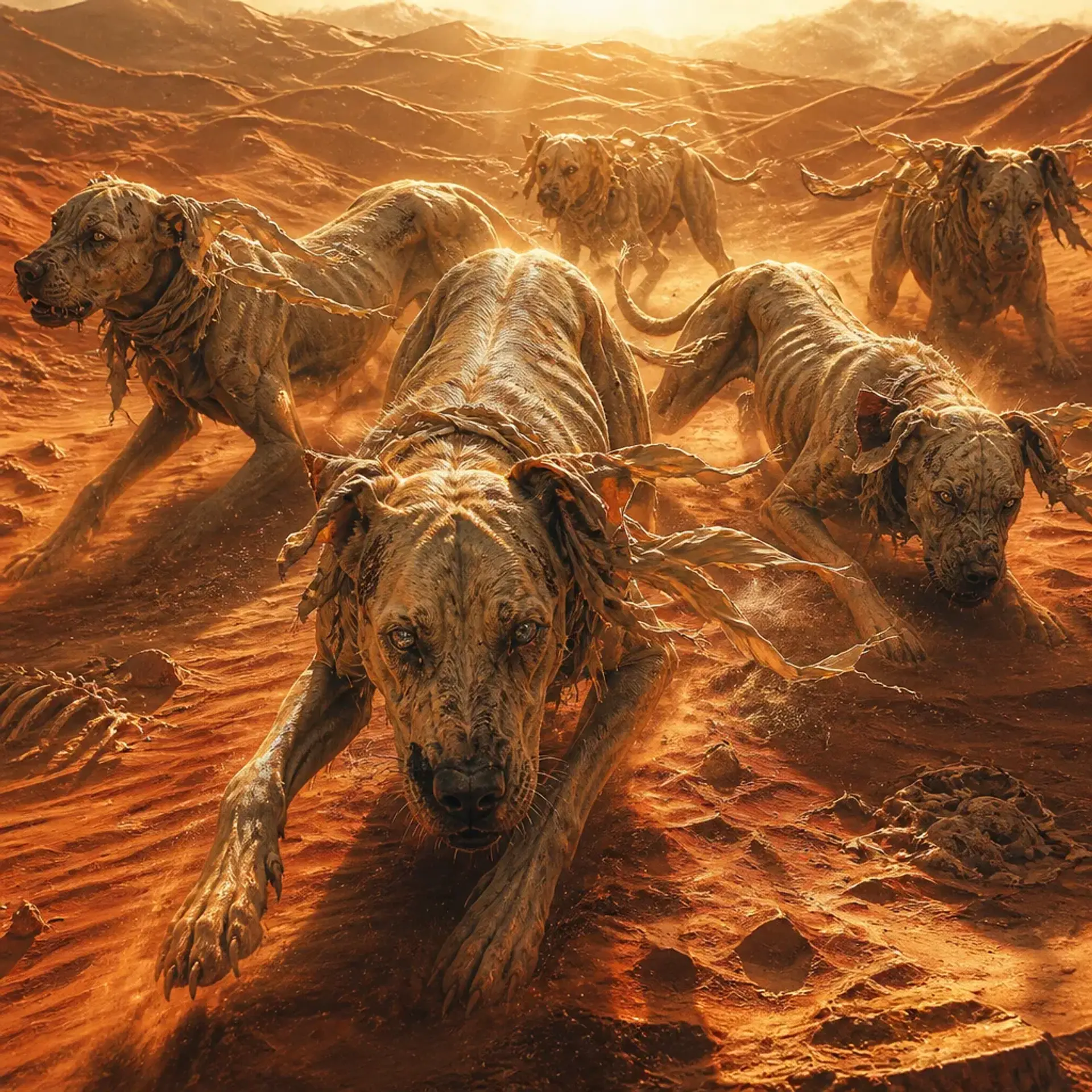 Sand-scarred Mastiffs - AI-generated fantasy Monster