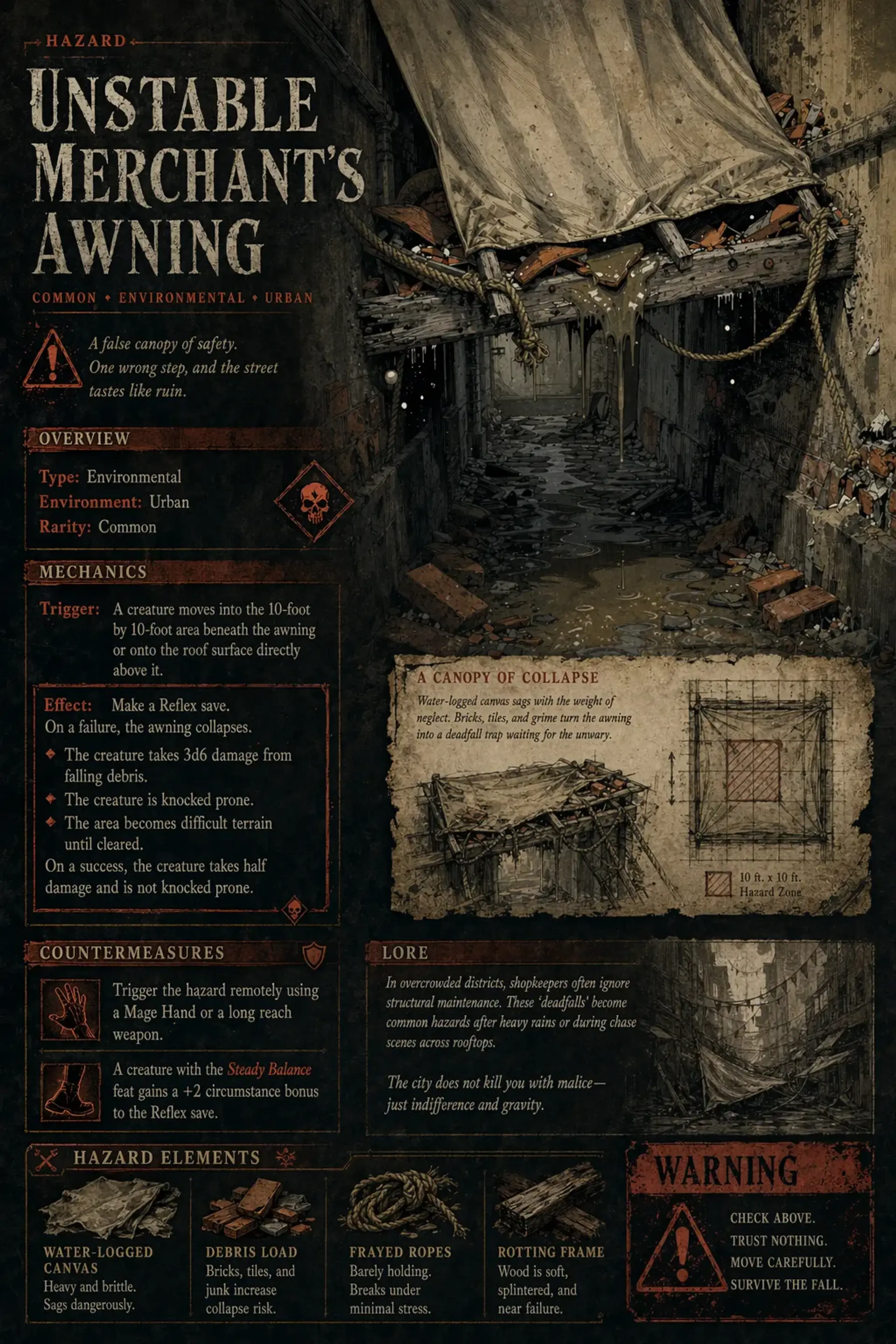 Unstable Merchant's Awning - AI-generated fantasy Hazard