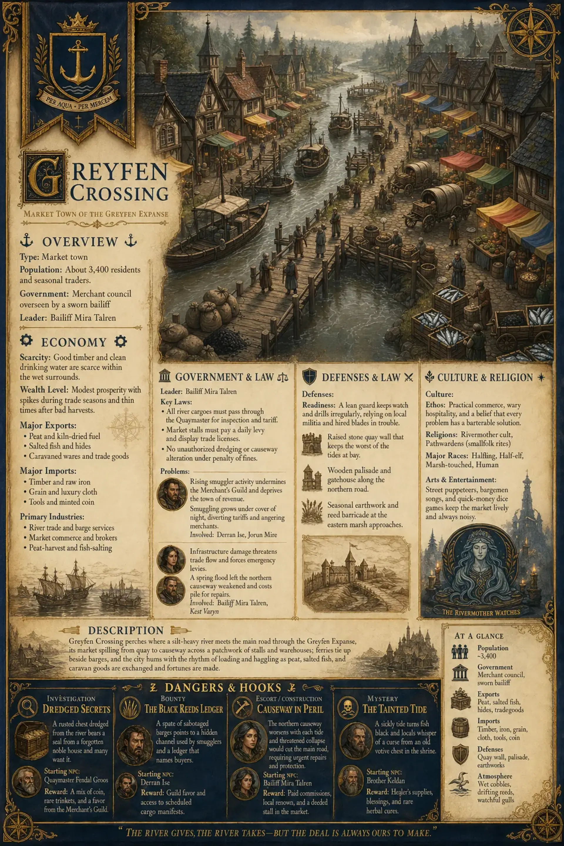 Greyfen Crossing - AI-generated fantasy Settlement