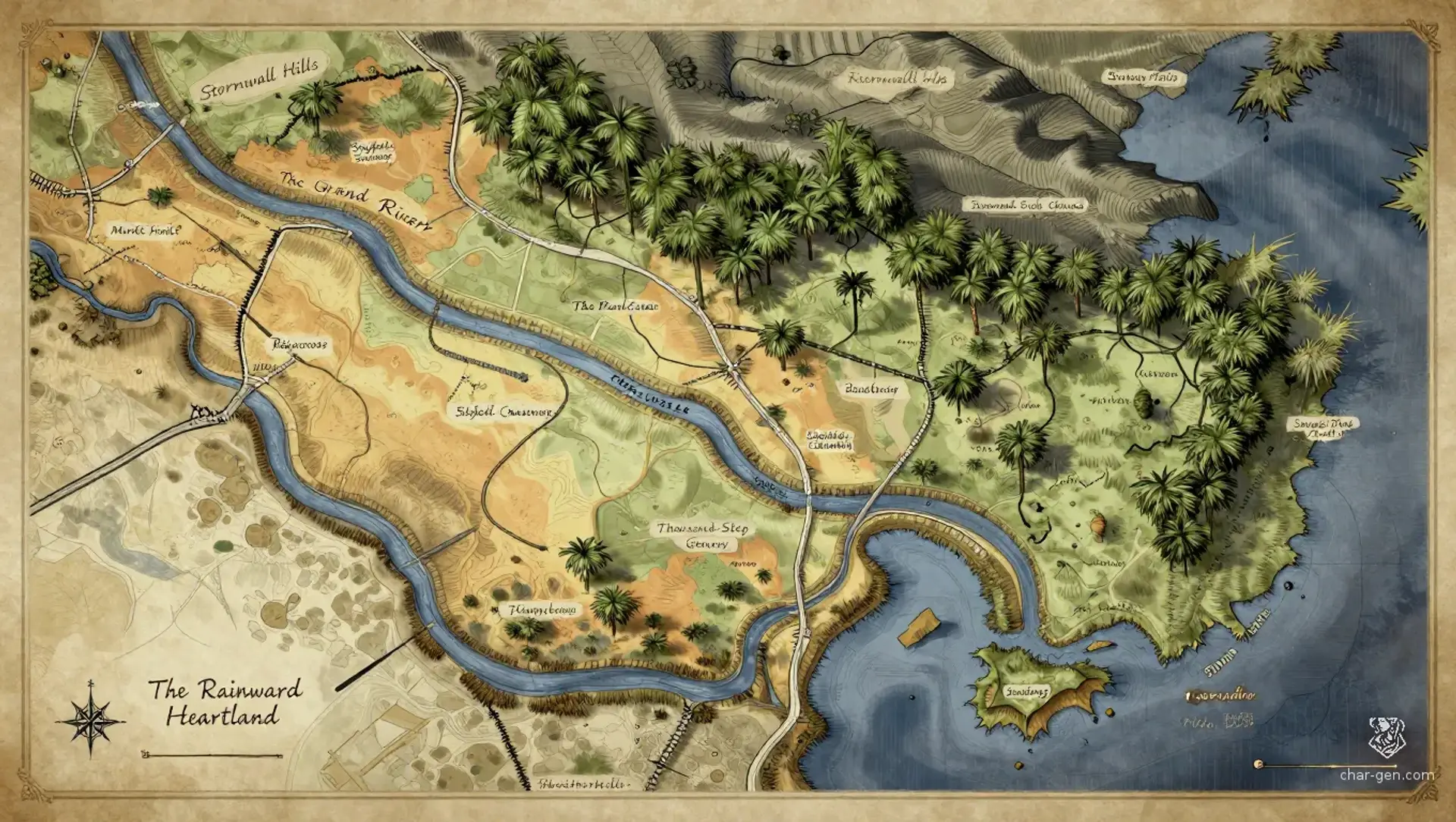 The Rainward Heartland - AI-generated fantasy Region