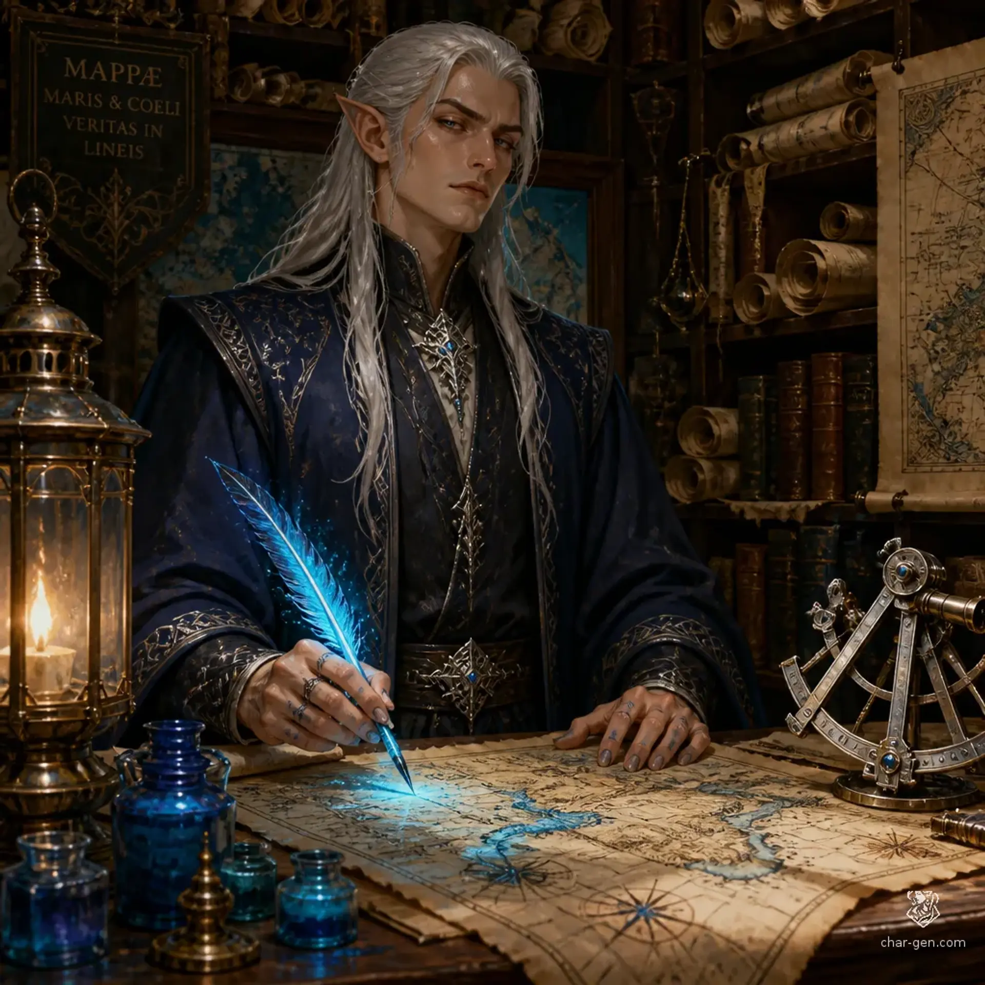 Elvinor's Cartography and Rare Scrolls - AI-generated fantasy Shop