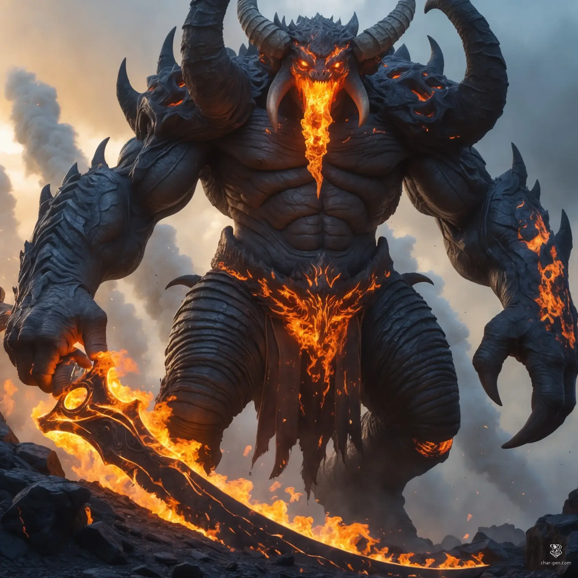 Emberlord, Scourge of the Blazing Blade - AI-generated fantasy Monster