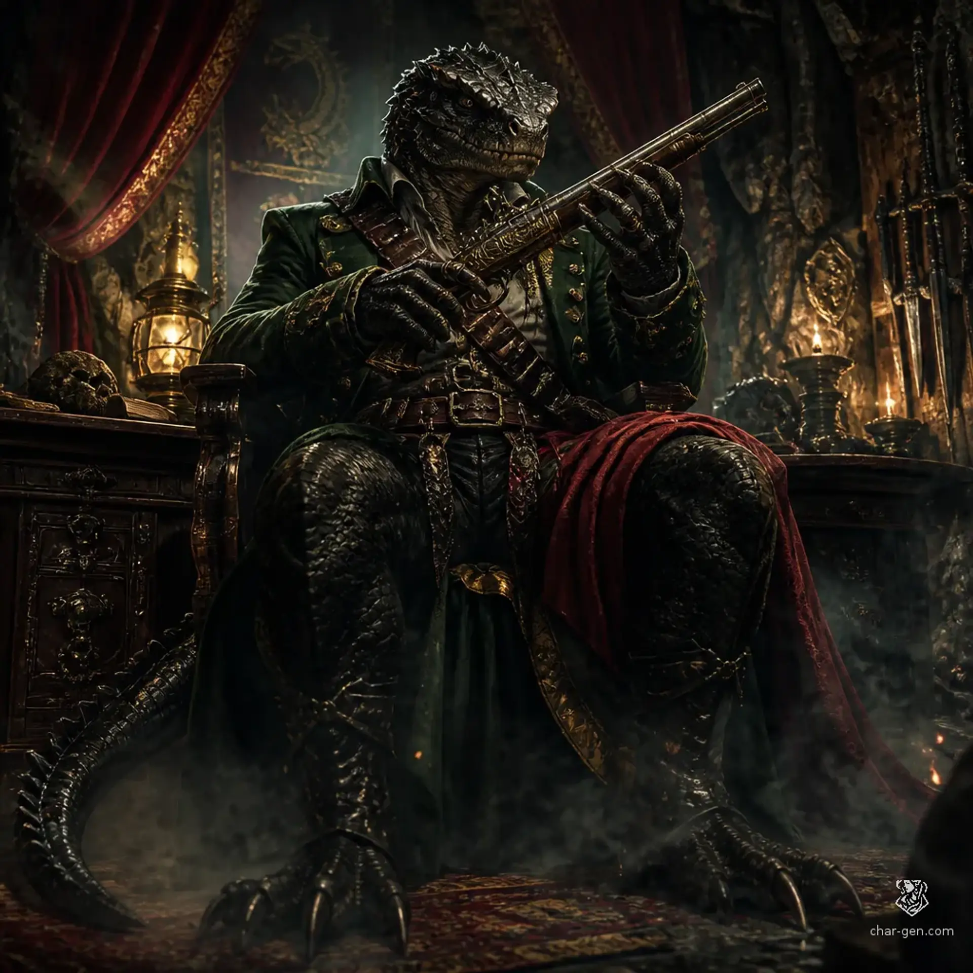 Captain Svarog Smoke-Scale - AI-generated fantasy Monster