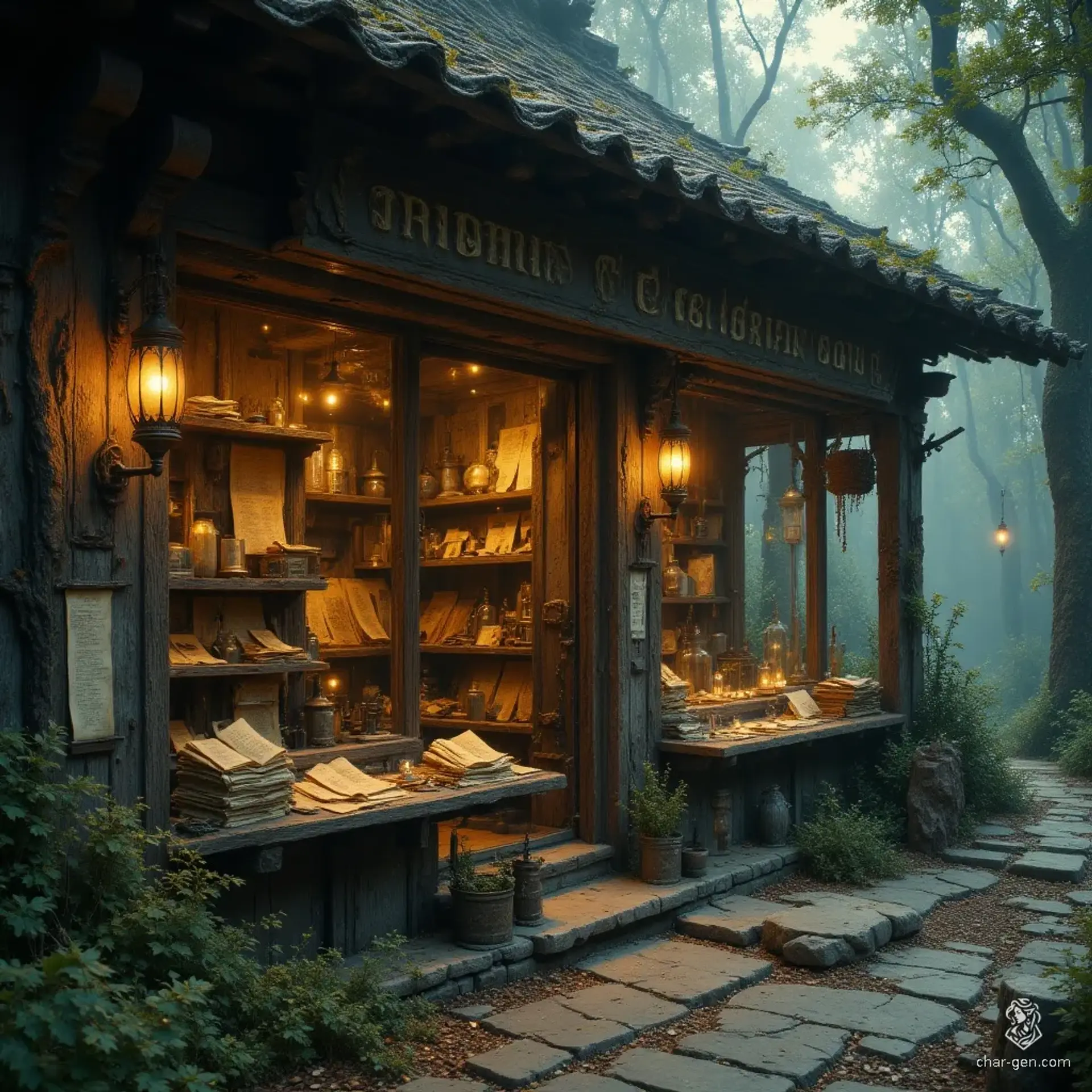 The Whispering Grove Scrollery - AI-generated fantasy Shop