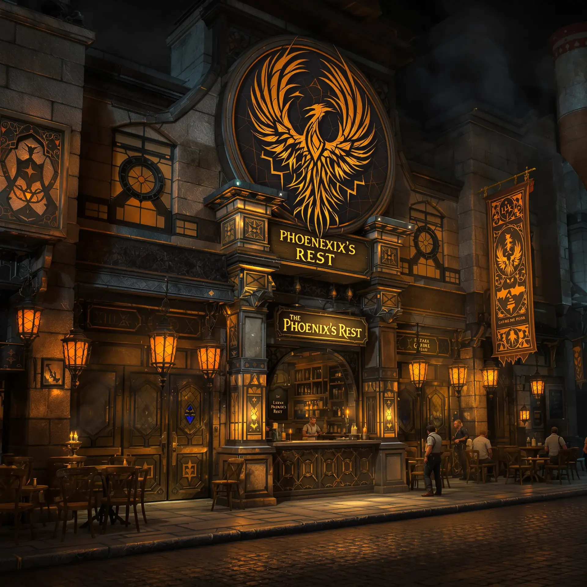 The Phoenix's Rest Bathside Bar - AI-generated fantasy Tavern