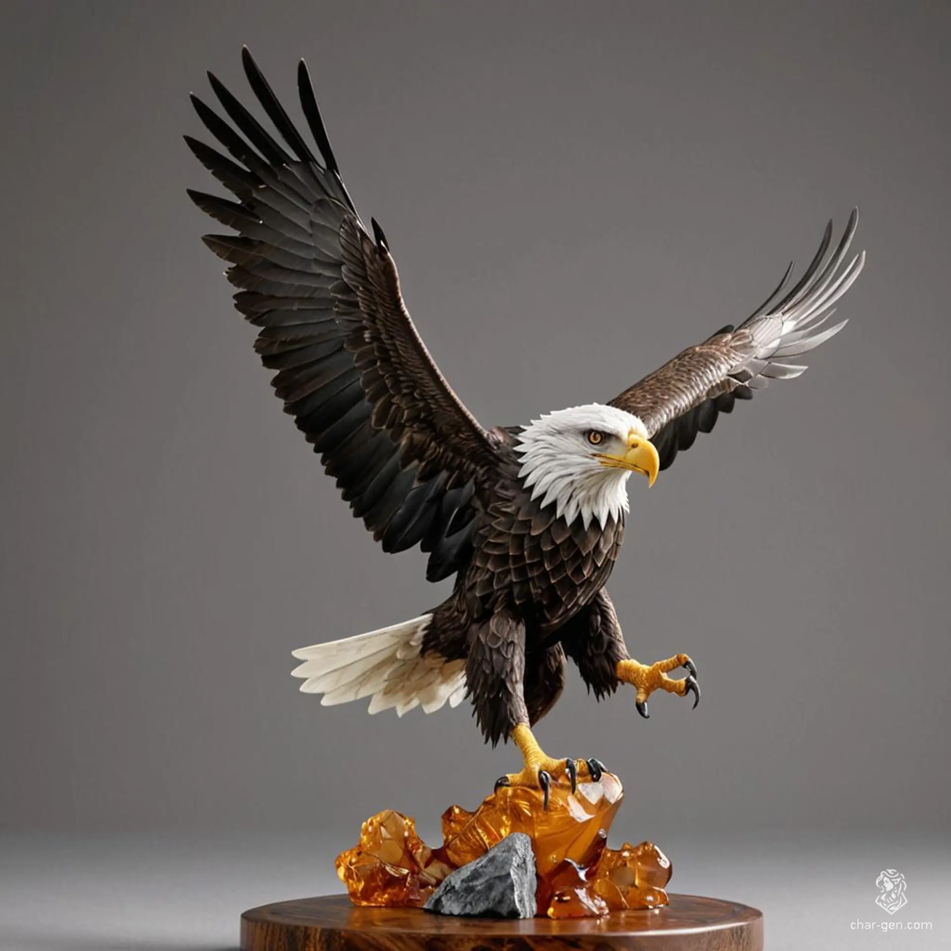 The Amber Eagle, a masterfully carved figurine, glows with a warm, golden hue, capturing the essence of a soaring eagle. Legends say that when held aloft under the moonlight, it grants the bearer visions of distant skies and uncharted paths, igniting the spirit of adventure.