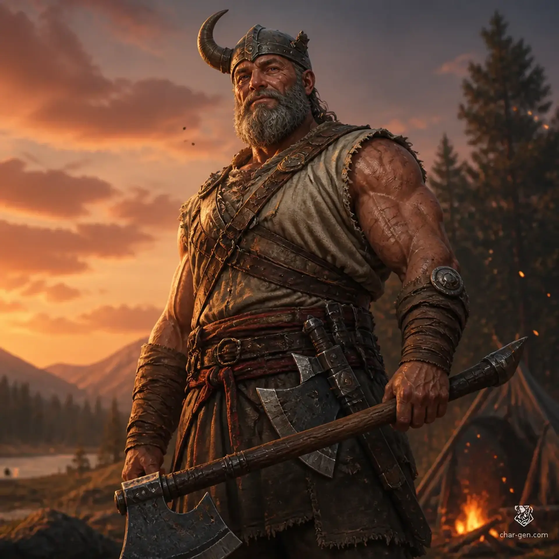 Sir Vecken of the Broken Horn - AI-generated fantasy Character