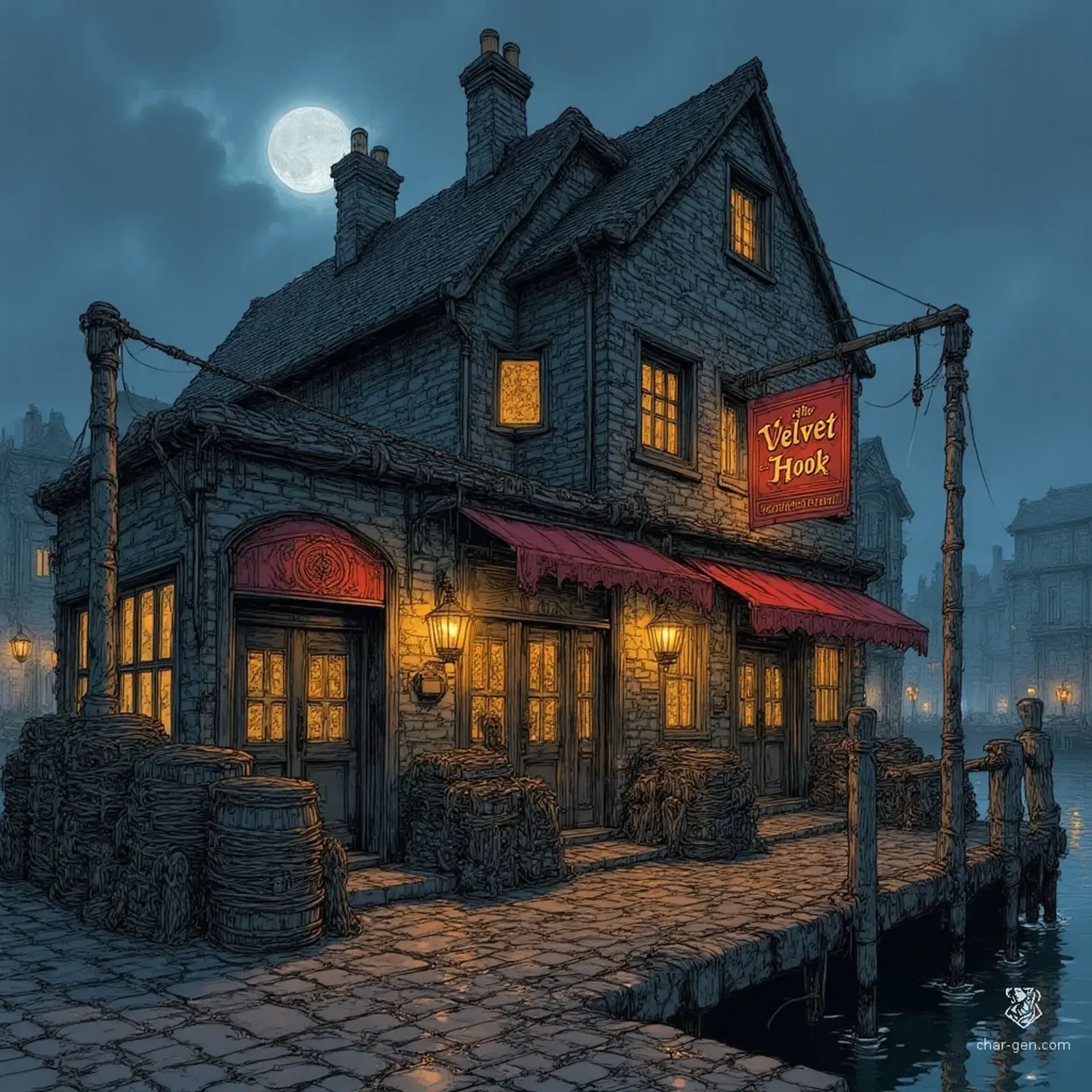 The Velvet Hook - AI-generated fantasy Tavern