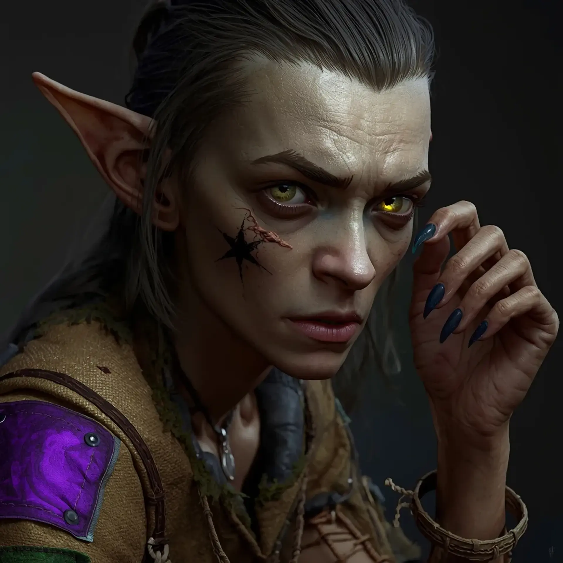 Lin 'Patchwork' Xiazhi (Dragonshadow) - AI-generated fantasy NPC