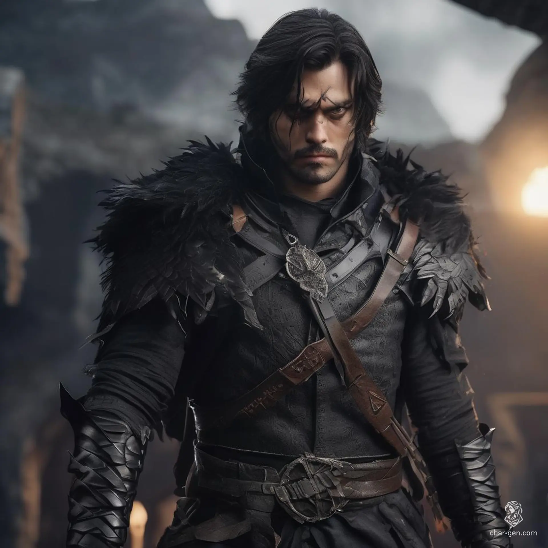 Haunted by a dark past, this 235-year-old shadar-kai rogue wields a dagger with deadly finesse. Clad in intricately detailed leather armor, his striking white skin and raven hair contrast with his pitch-black eyes. He communicates with spirits, seeking redemption for his former role as a feared dark general.