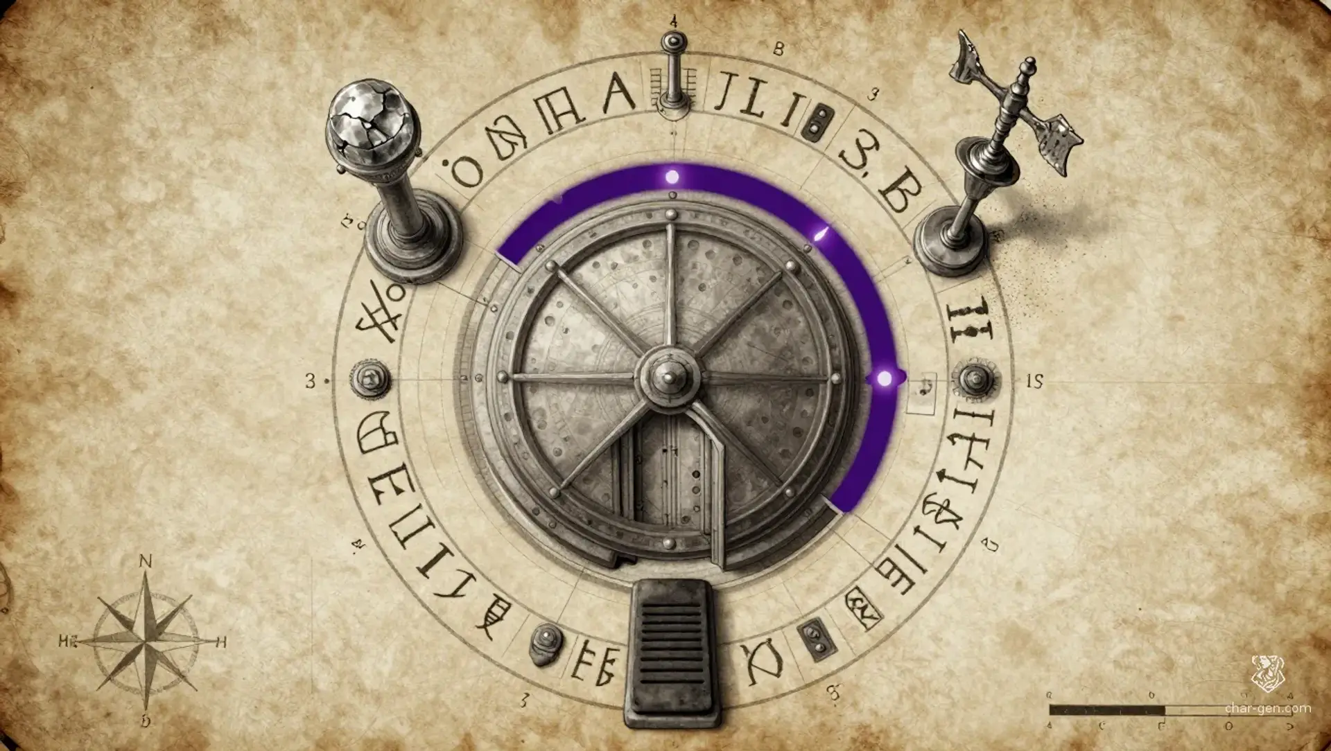 The Fourfold Balance Vault - AI-generated fantasy Puzzle