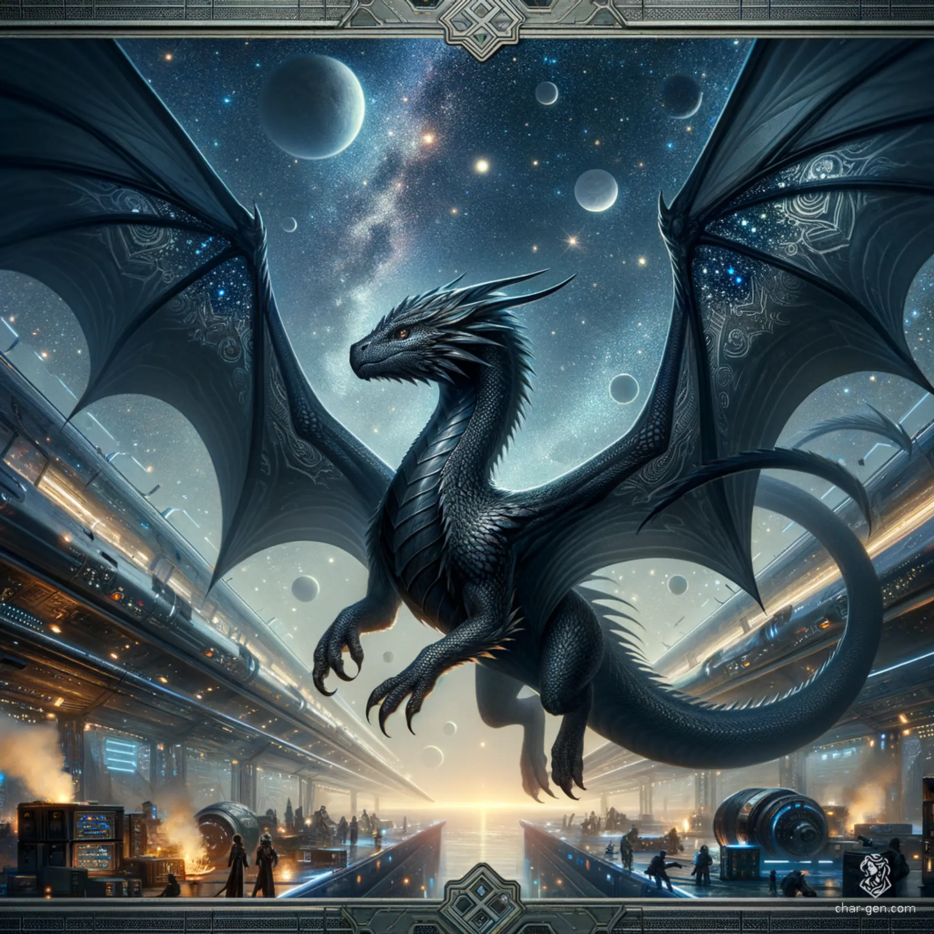 The Shadowclaw Dragon is a sleek, young black dragon, boasting dark scales that shimmer in the moonlight. With a lithe body and expansive black wings, it glides silently through the night, embodying stealth and grace as it prowls its territory in search of prey.