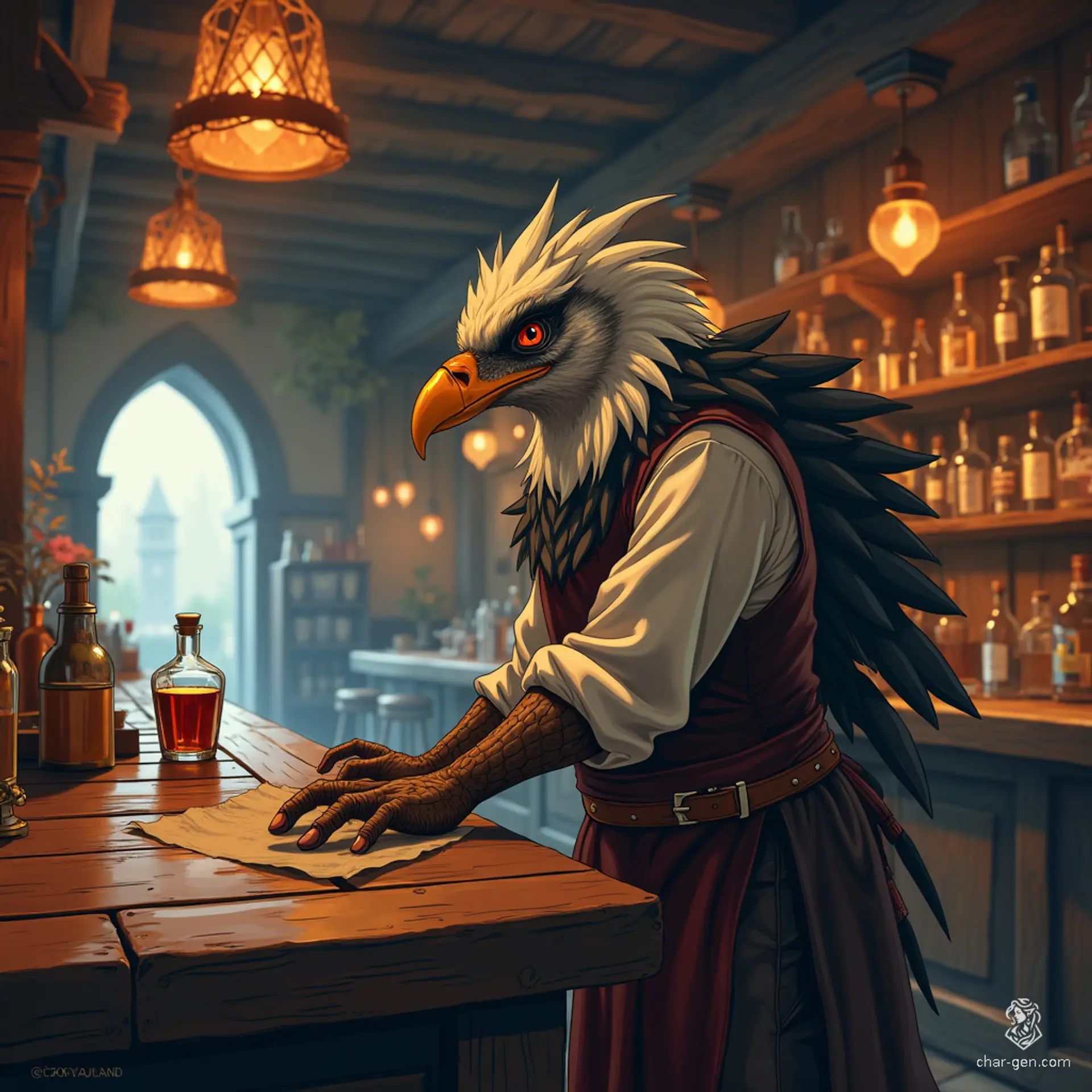 Example of a detailed Aaracokra NPC created by CharGen.