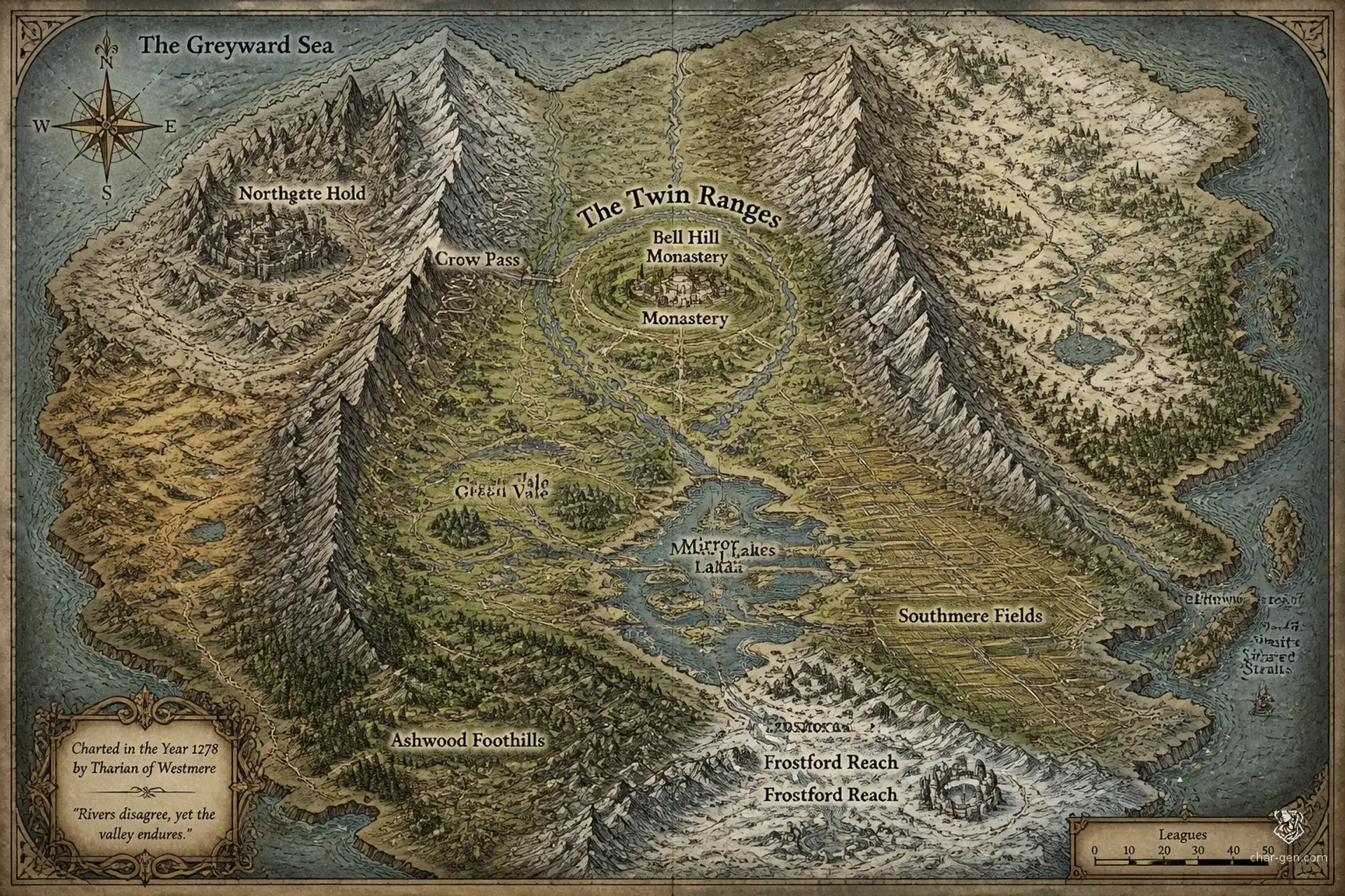 Vale of the Twin Ranges - AI-generated fantasy World