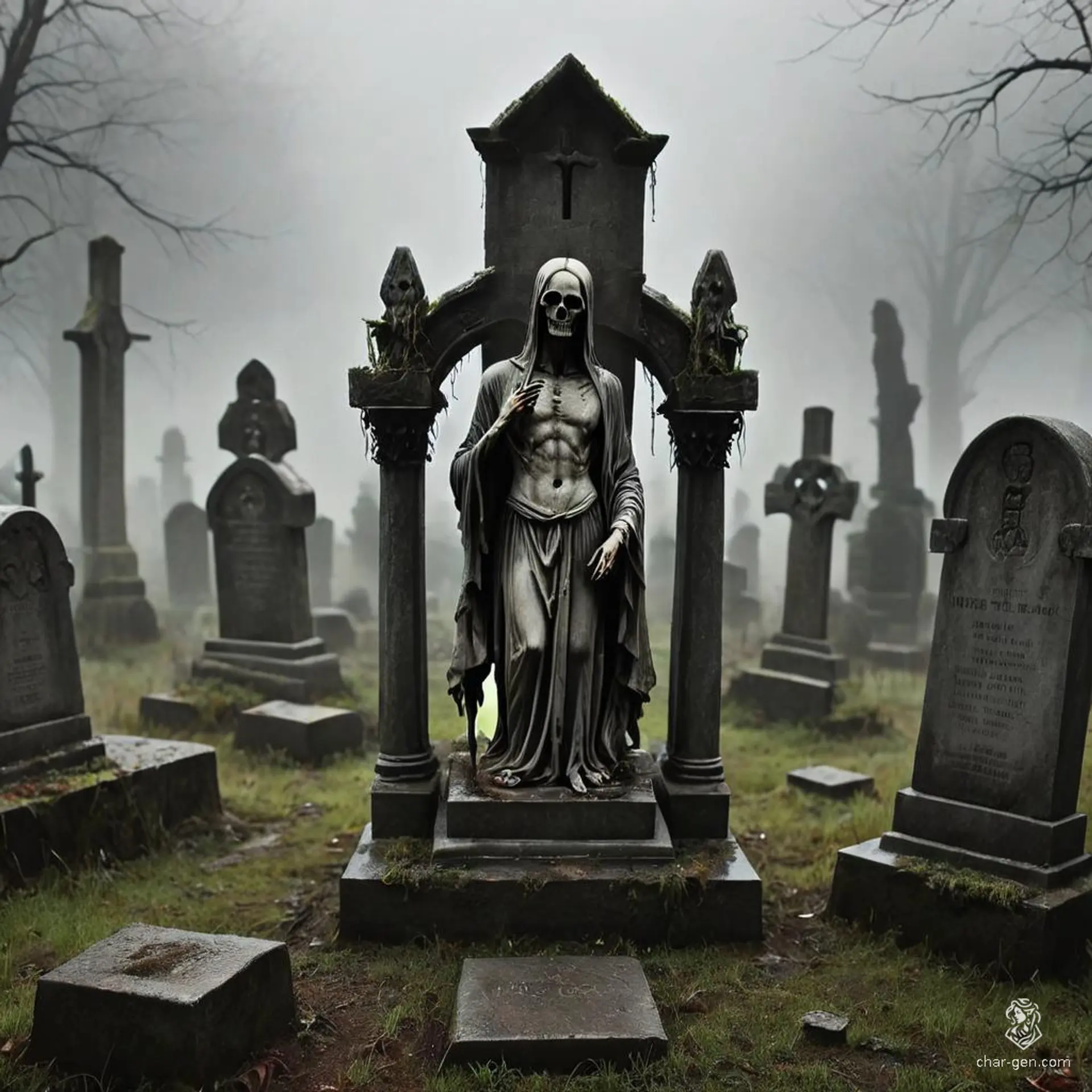 A Zombie Steward, marked by scarred skin and a vacant gaze, is a reanimated corpse with decaying flesh. It moves slowly and lumberingly, its scarred texture contrasting sharply with its eerie, unsettling presence.