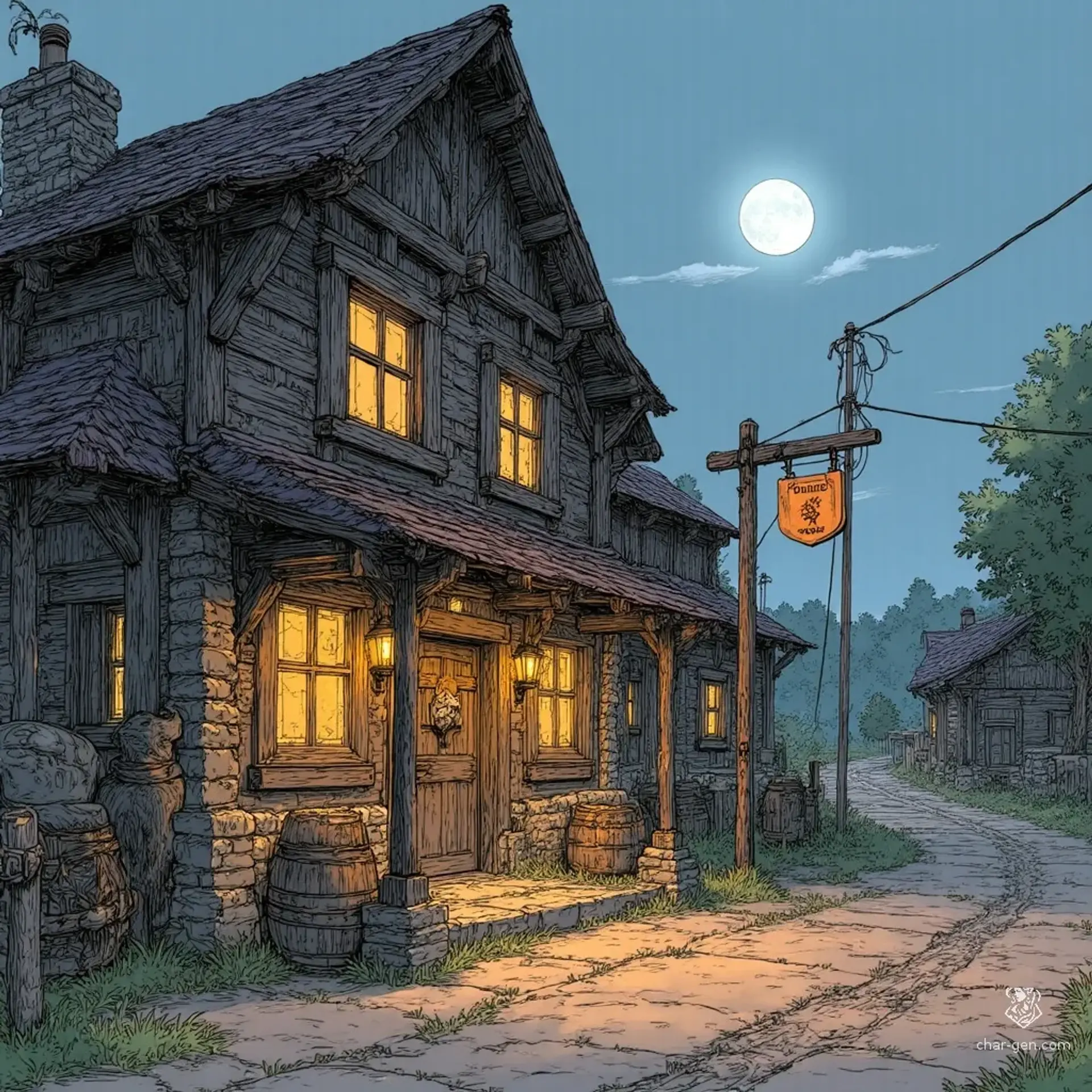 The Fox & Lantern Inn - AI-generated fantasy Tavern