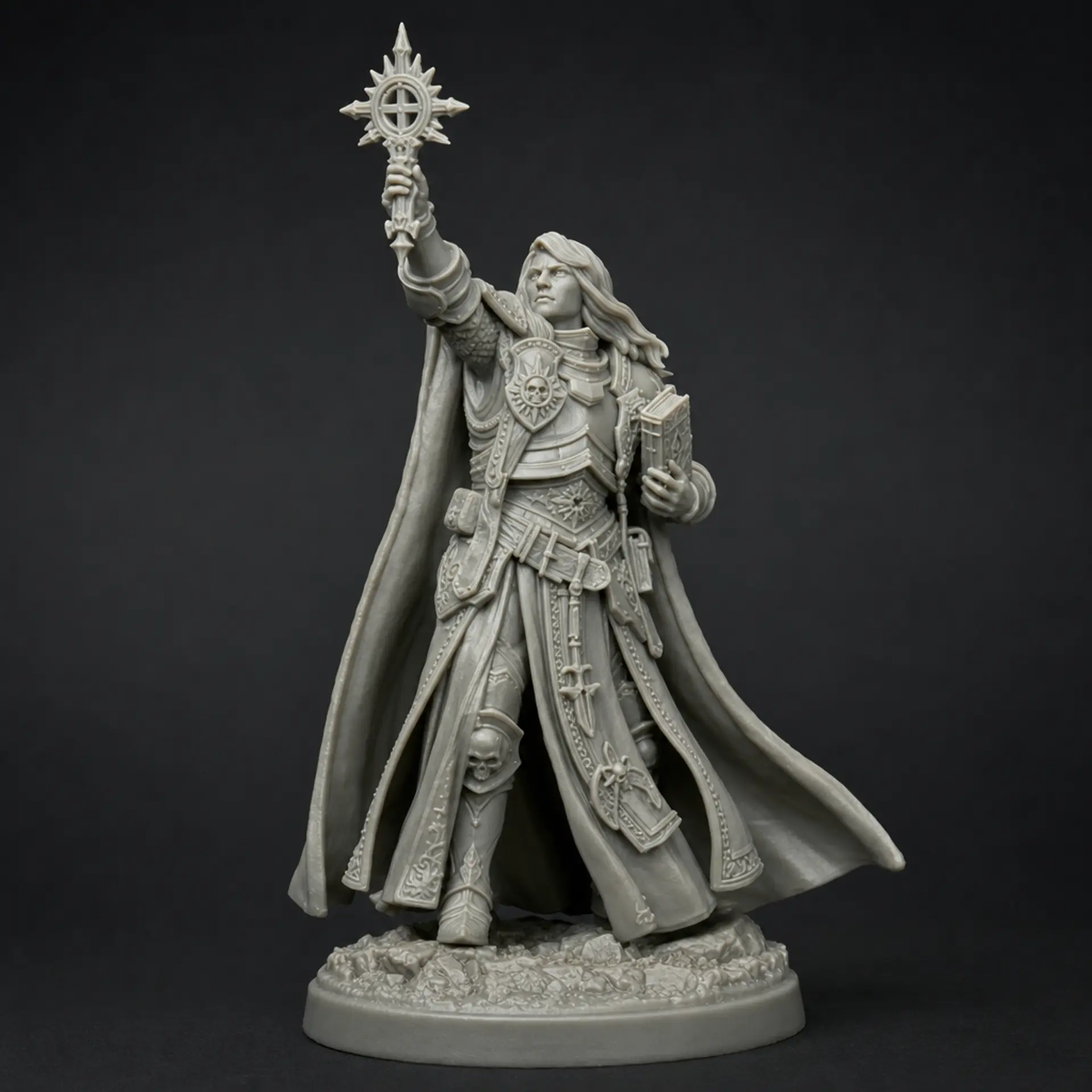 A grey resin tabletop miniature: Cleric