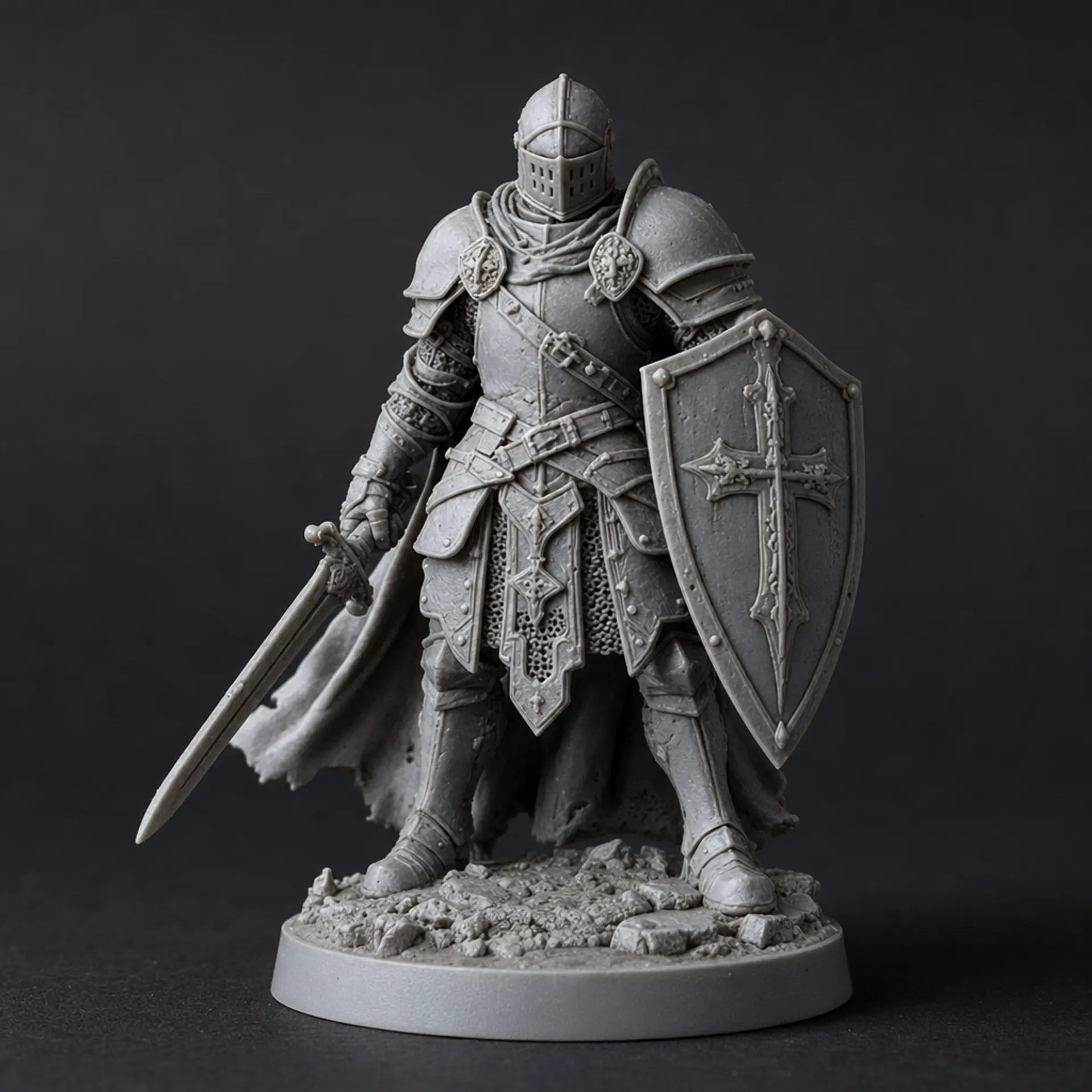 A grey resin tabletop miniature: Knight