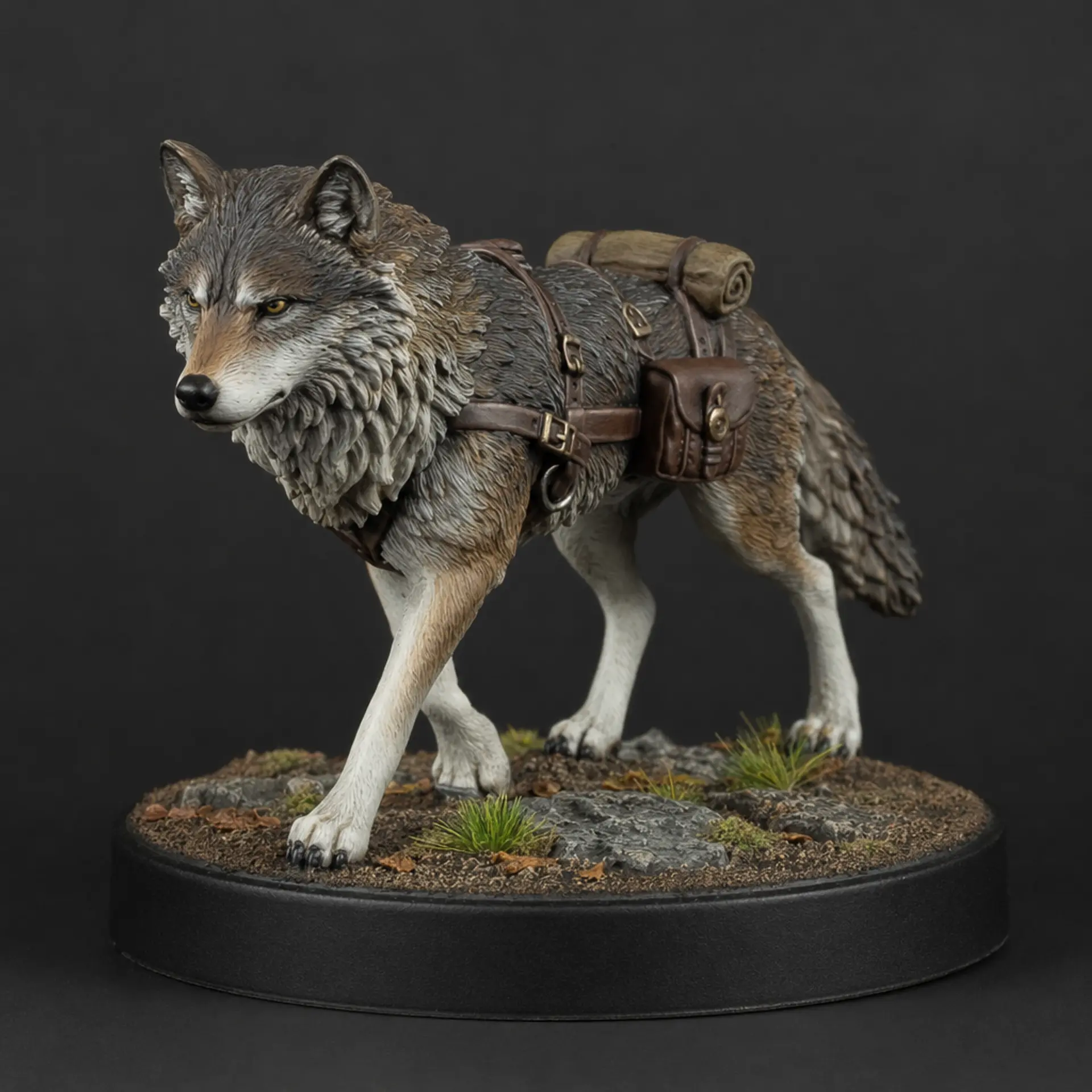 A painted tabletop miniature: Wolf