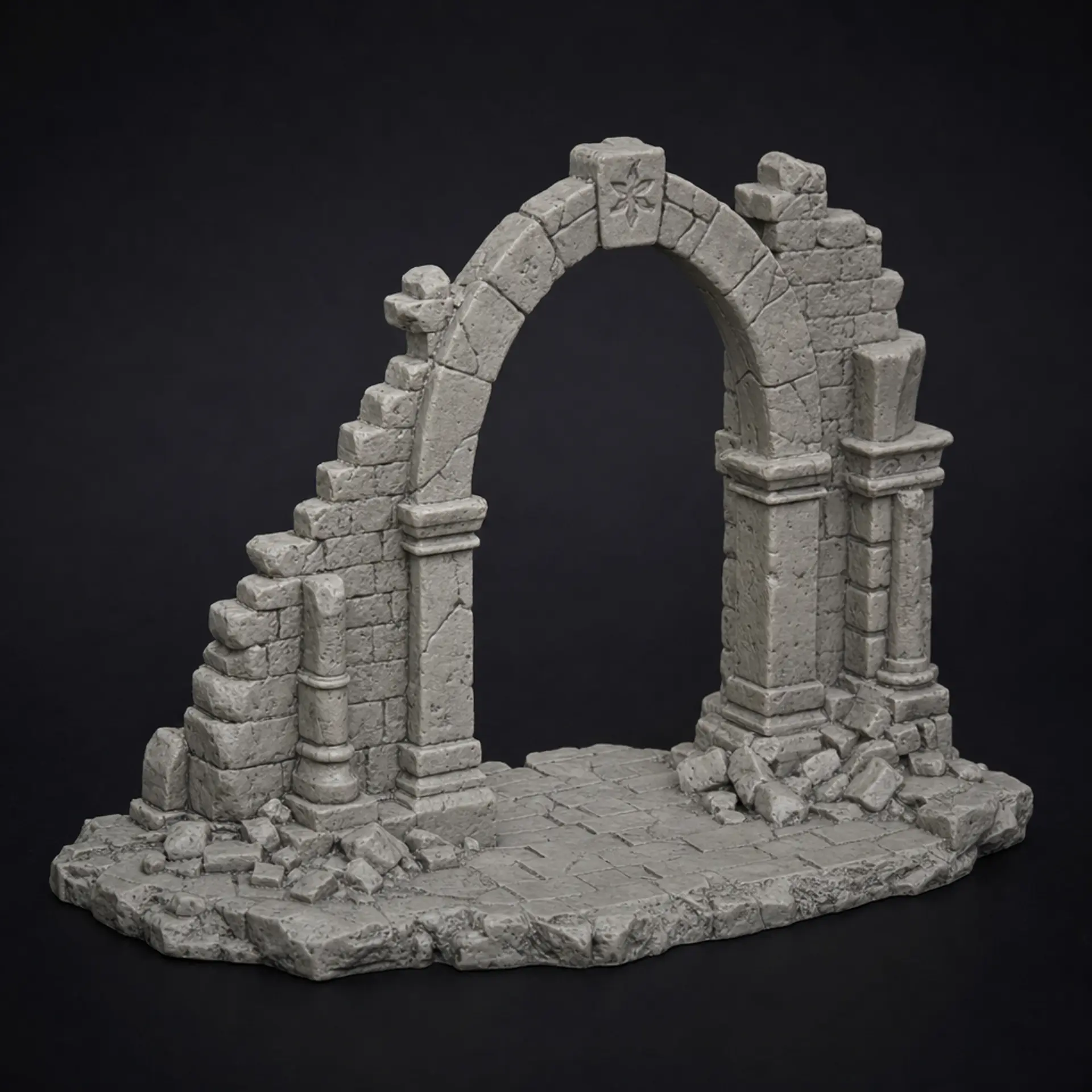 A grey resin tabletop miniature: Terrain