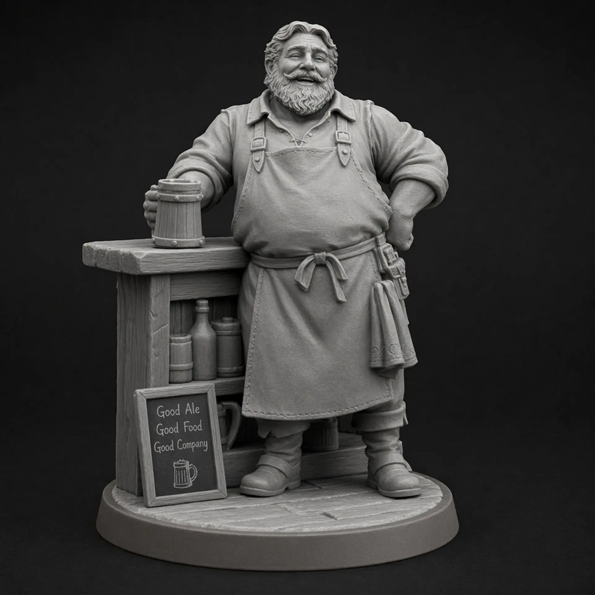 A grey resin tabletop miniature: Townsfolk