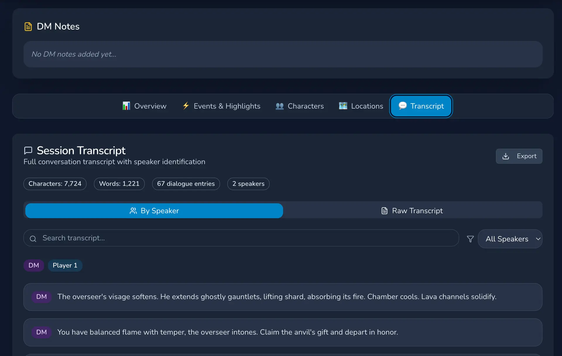 RPG Session Summary Transcription